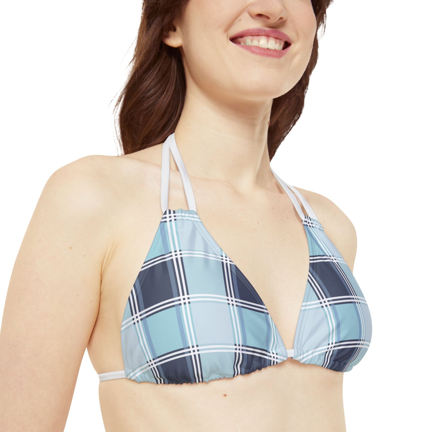 A Women's Strappy Bikini Swimsuit - Plaid Strappy Bikini Set.