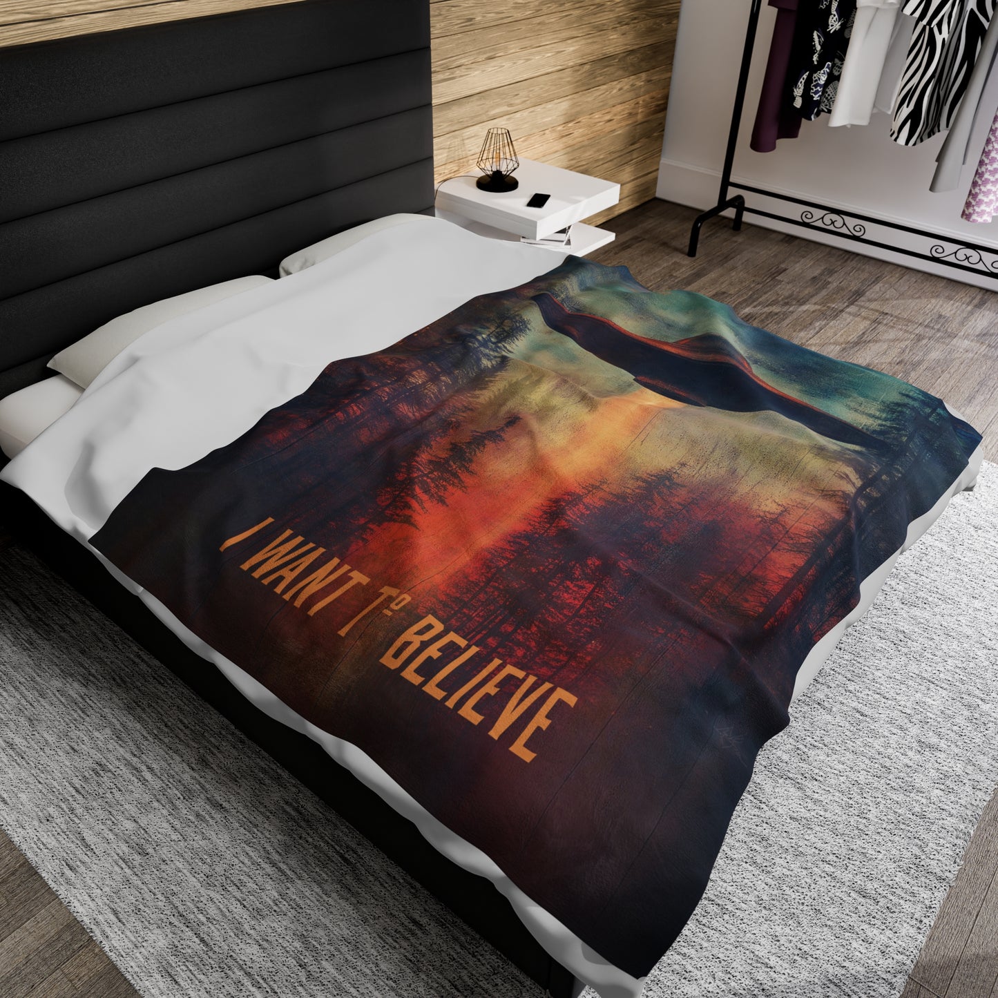 Sci Fi Aliens Velveteen Plush Blanket, UFO Extraterrestrial Space Fleece Throw, X-Files Inspired Home Decor, I Want to Believe Bedding, Area