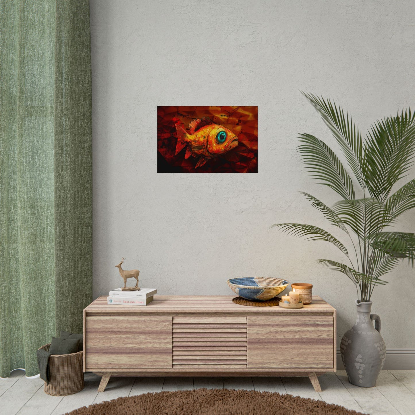 A Horizontal Poster Print of - An Abstract Fish Painting.