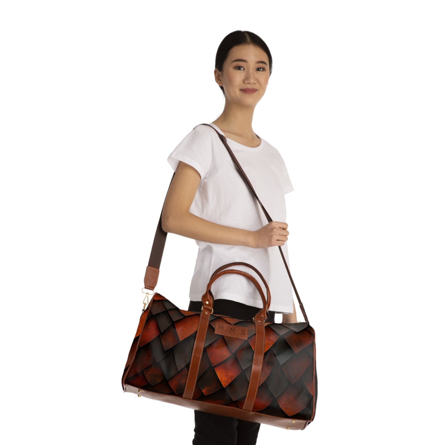 A Custom Plaid Waterproof Travel Bag - Dragon Scale Design.