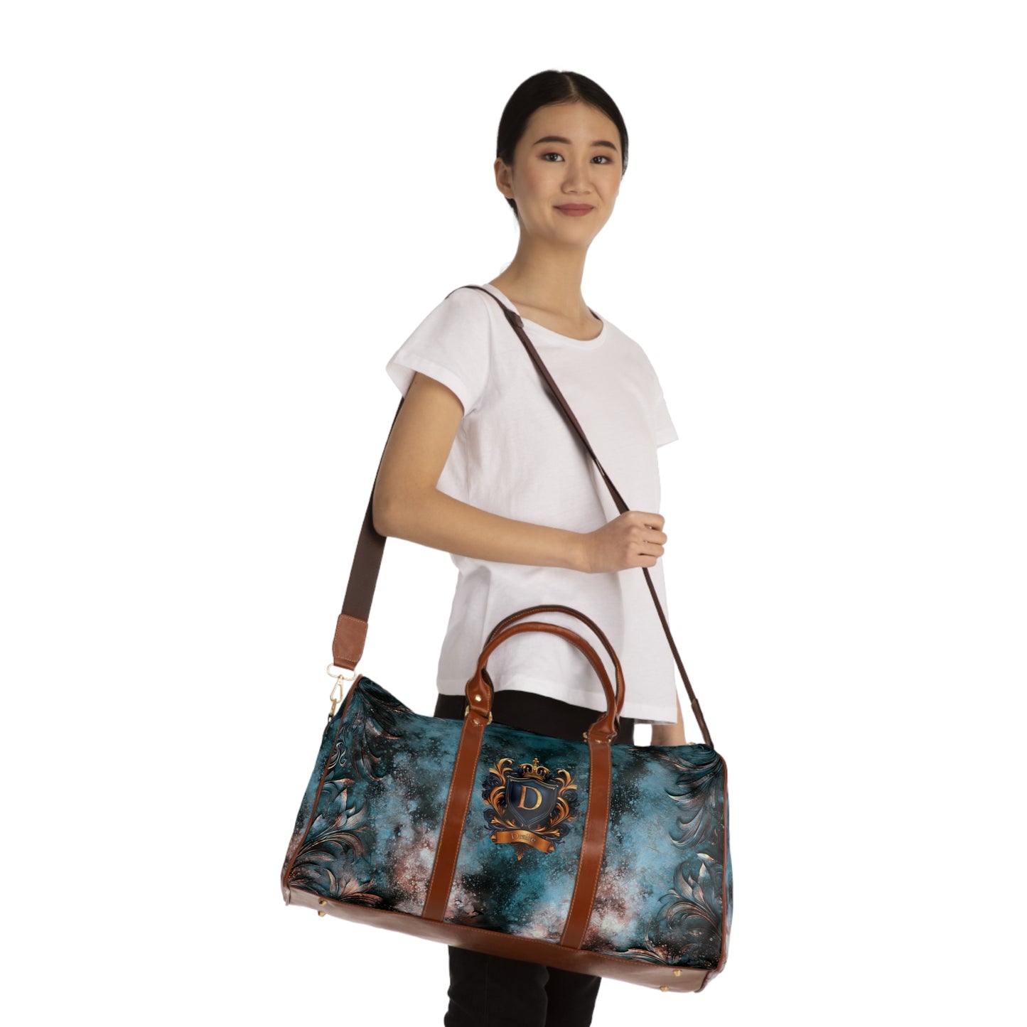 A Custom Plaid Waterproof Travel Bag - Family Crest Design.
