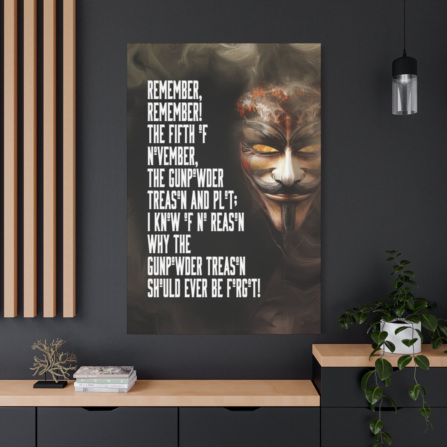 A Vertical Canvas Print of - Guy Fawkes Art, 5th of November Matte Stretched; Wall Decor, Rebel Vibe, Home Office Decor, Gift for History Buffs,