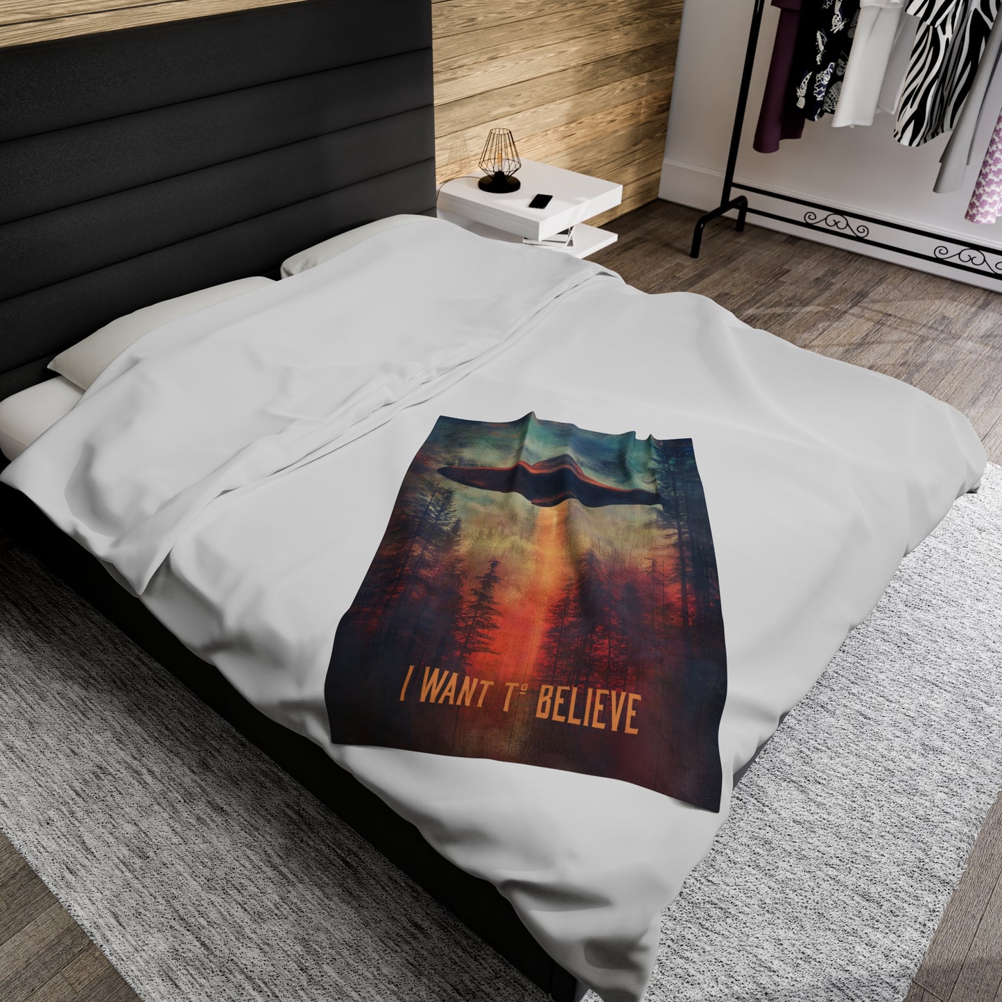 Sci Fi Aliens Velveteen Plush Blanket, UFO Extraterrestrial Space Fleece Throw, X-Files Inspired Home Decor, I Want to Believe Bedding, Area