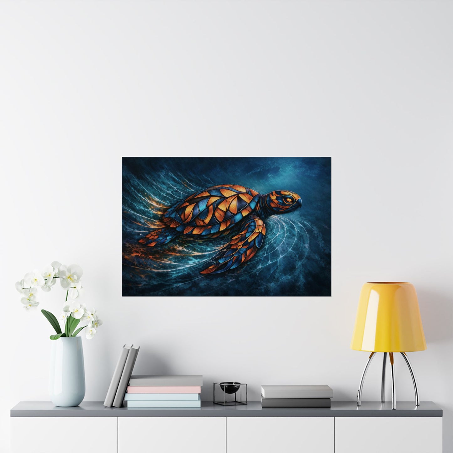 Celestial Current, Stained Glass Sea Turtle — Ocean Wall Art