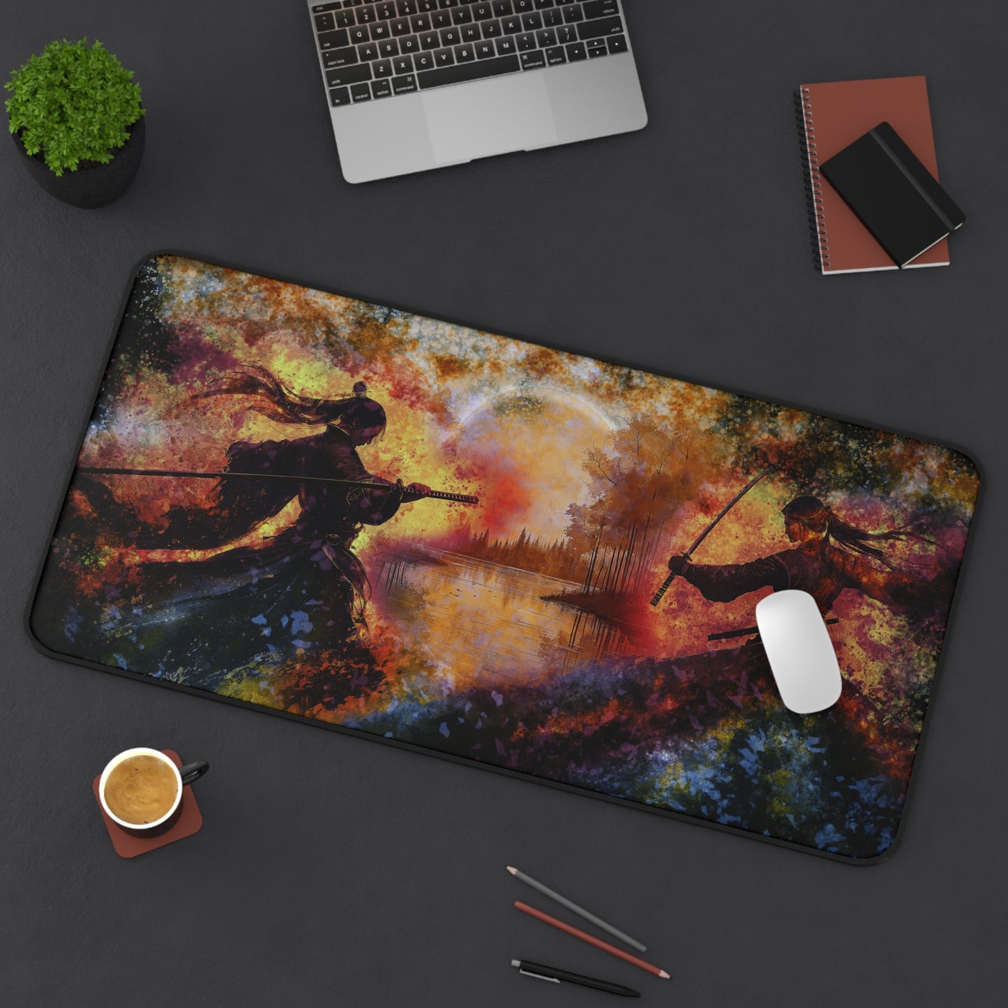 Desk Mat - Two Warriors Facing off Design, Desk Protector, Mouse Pad, Table Protector for Home Office, Gaming Mouse Pad.