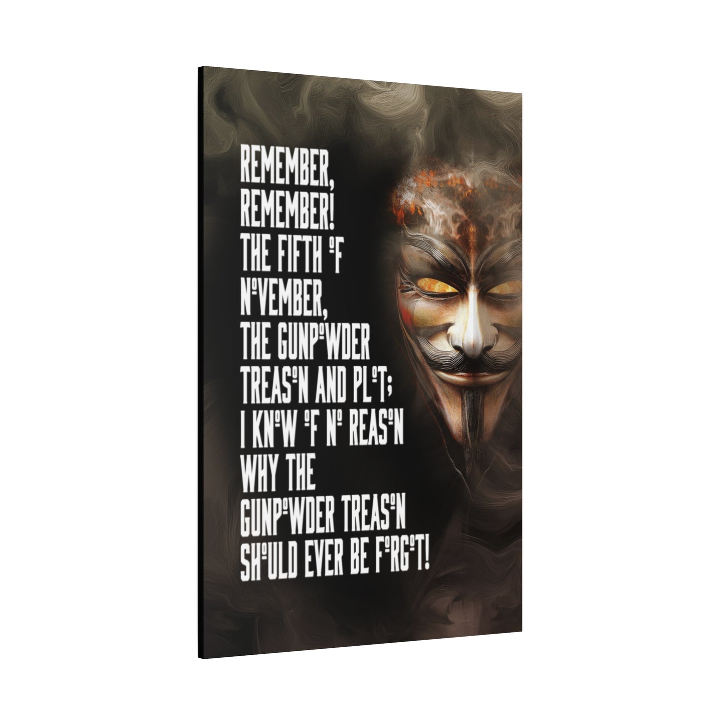 A Vertical Canvas Print of - Guy Fawkes Art, 5th of November Matte Stretched; Wall Decor, Rebel Vibe, Home Office Decor, Gift for History Buffs,