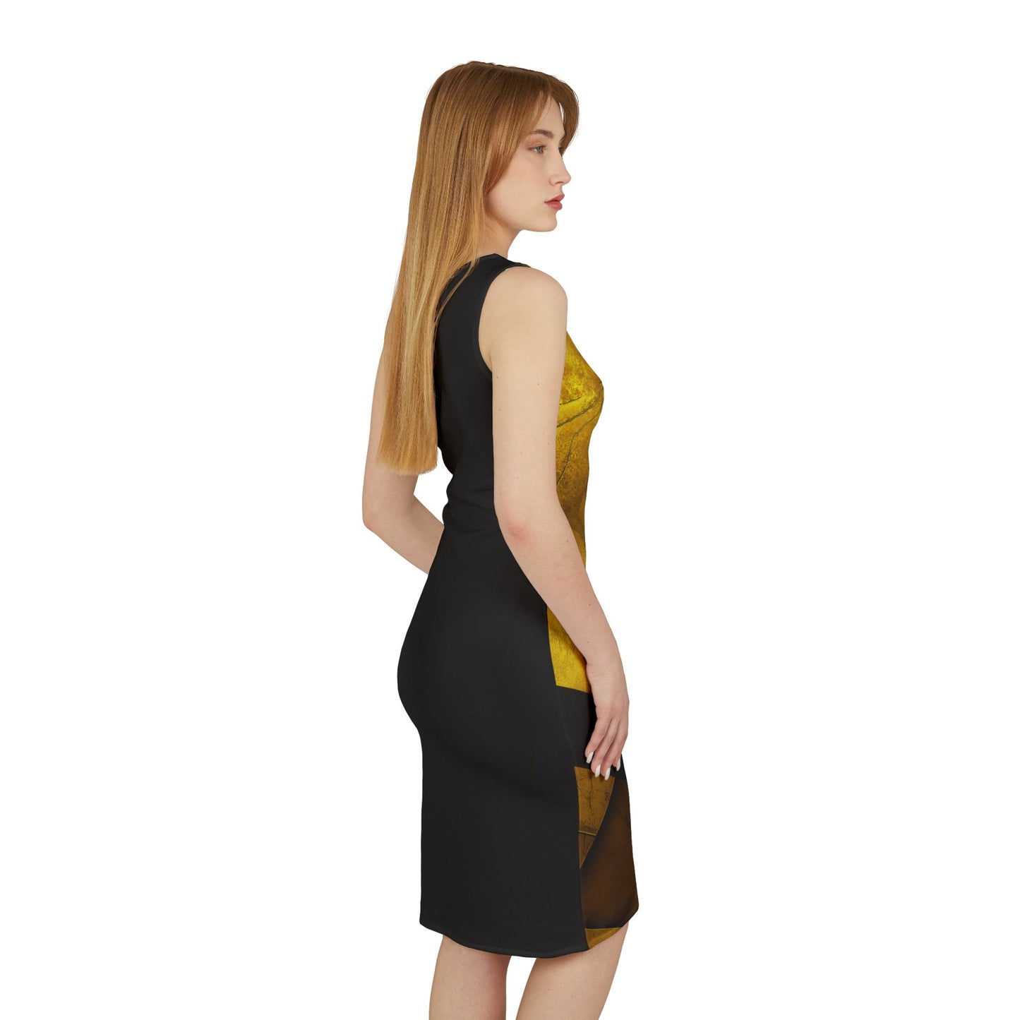 A Shoulder Dress - Black and Gold Block Design.