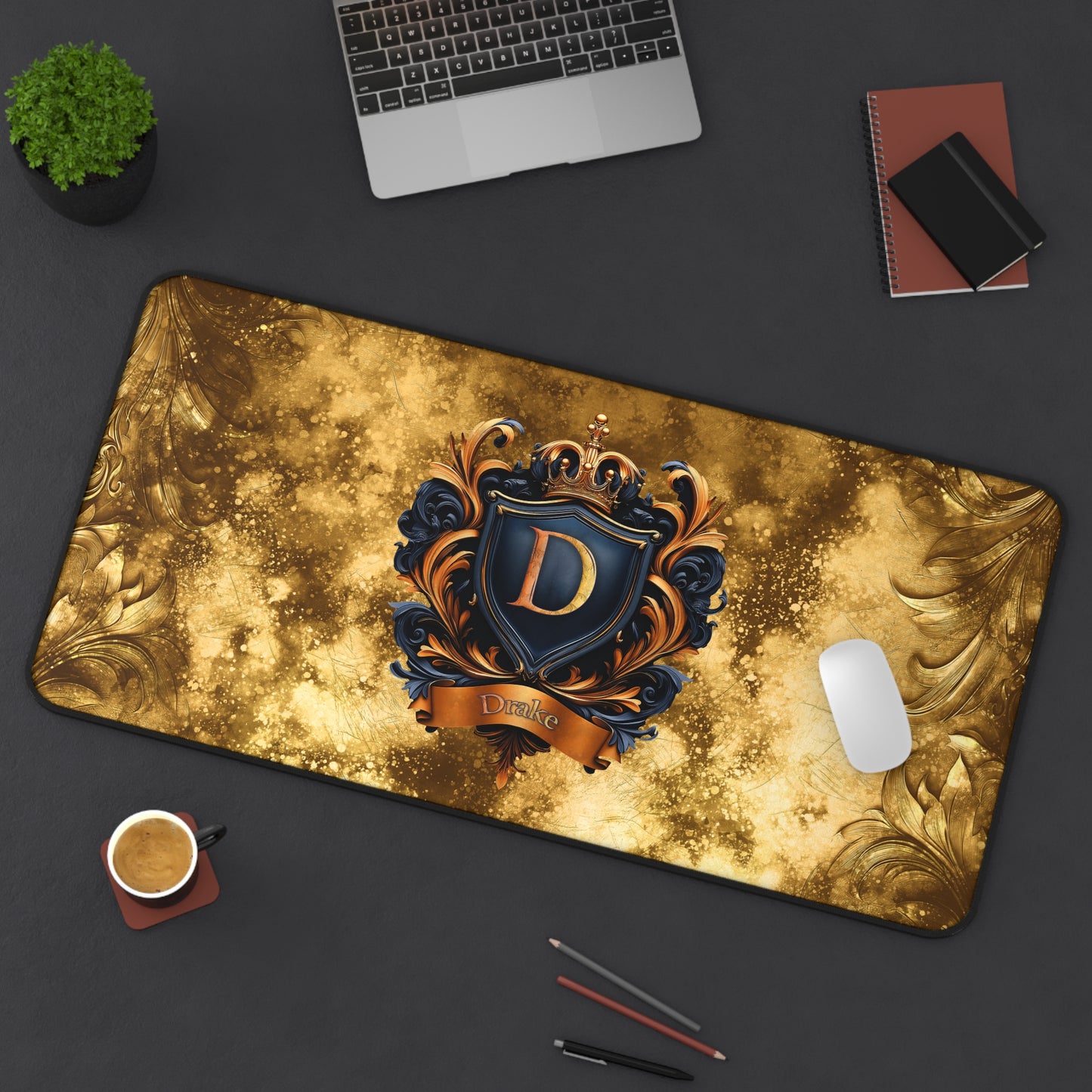 Personalized Gold Desk Mat - Custom Name Office Desk Accessory, Monogram Mouse Pad, Personalized Work Space Decor, Non-Slip Desk Pad, Custom