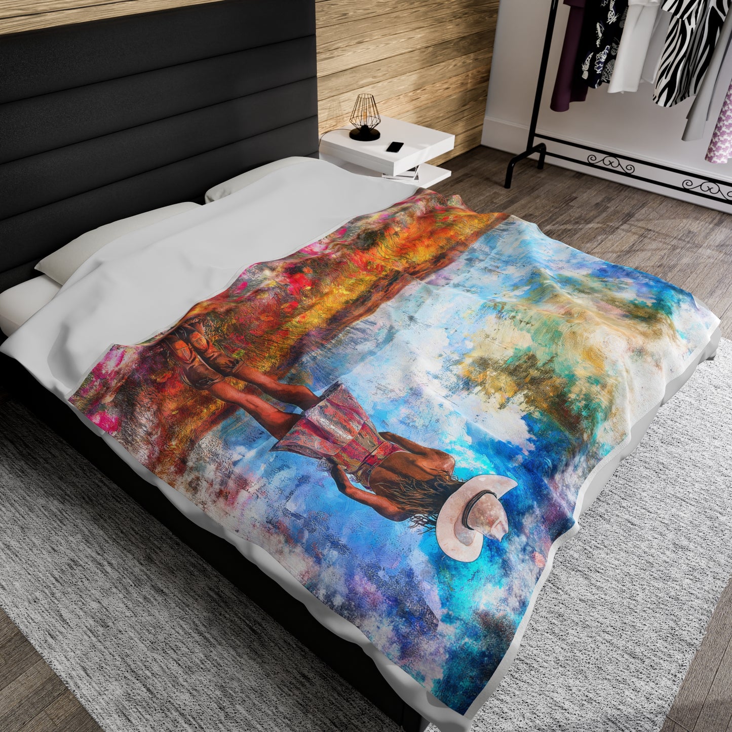 Velveteen Plush Blanket, Country Girl Throw Blanket, Cozy Farmhouse Decor, Western Cowgirl Home Accent, Soft Fleece Bedspread, Rustic Living