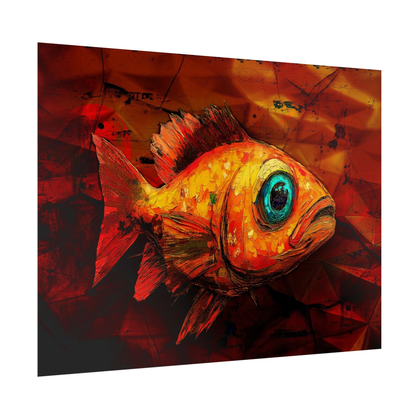 A Horizontal Poster Print of - An Abstract Fish Painting.