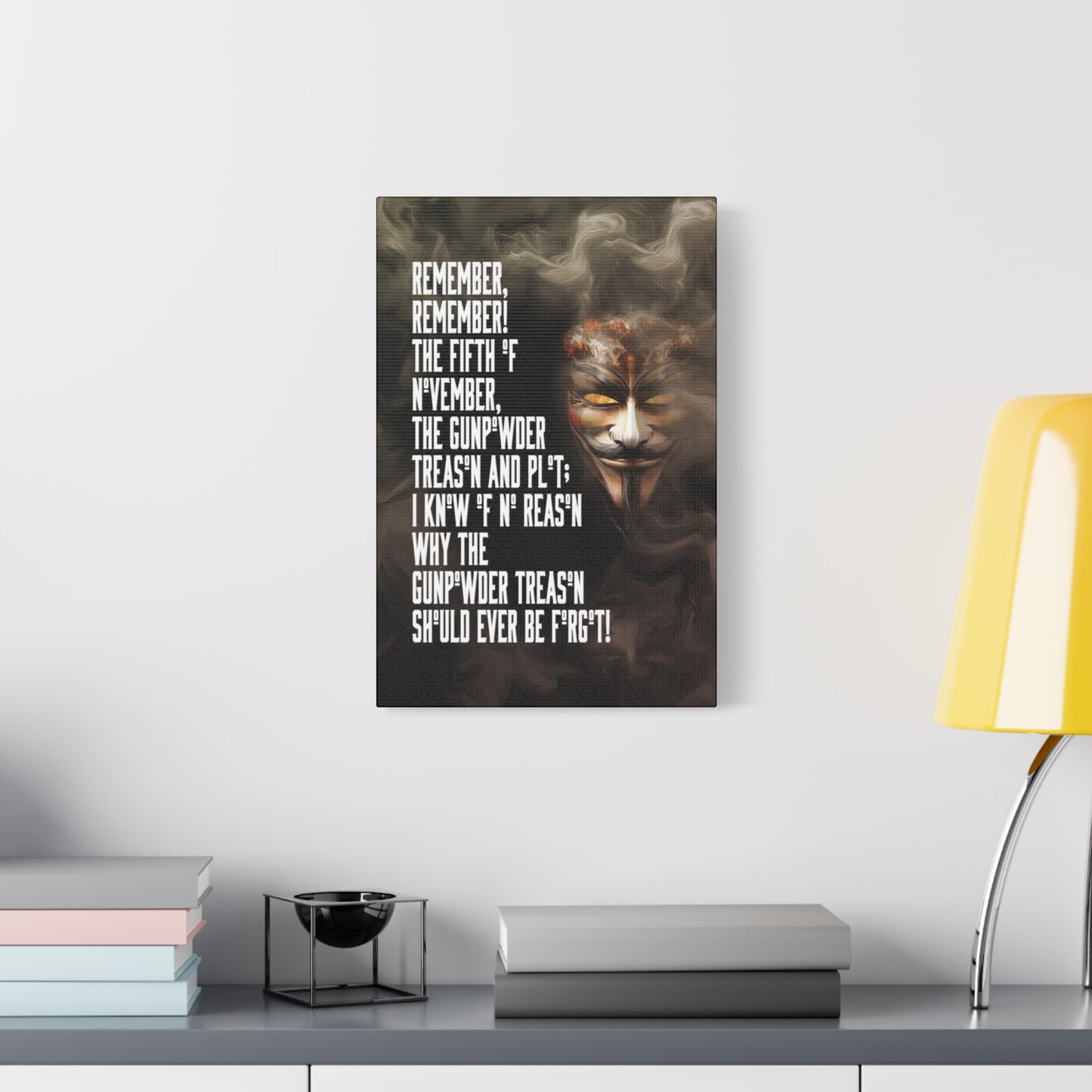 A Vertical Canvas Print of - Guy Fawkes Art, 5th of November Matte Stretched; Wall Decor, Rebel Vibe, Home Office Decor, Gift for History Buffs,