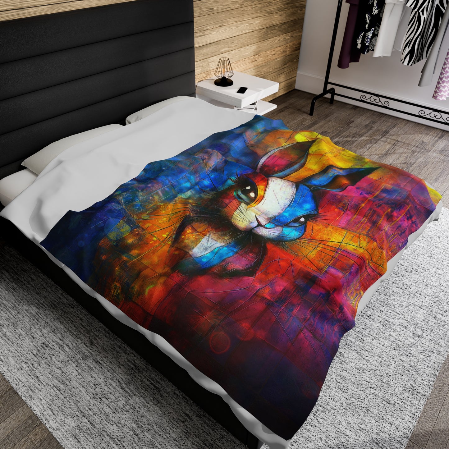 Bunny Design Blanket, Rabbit Throw, Cute Bunny Bedding, Cozy Animal Print Blanket, Kids Room Decor, Soft Fleece Throw