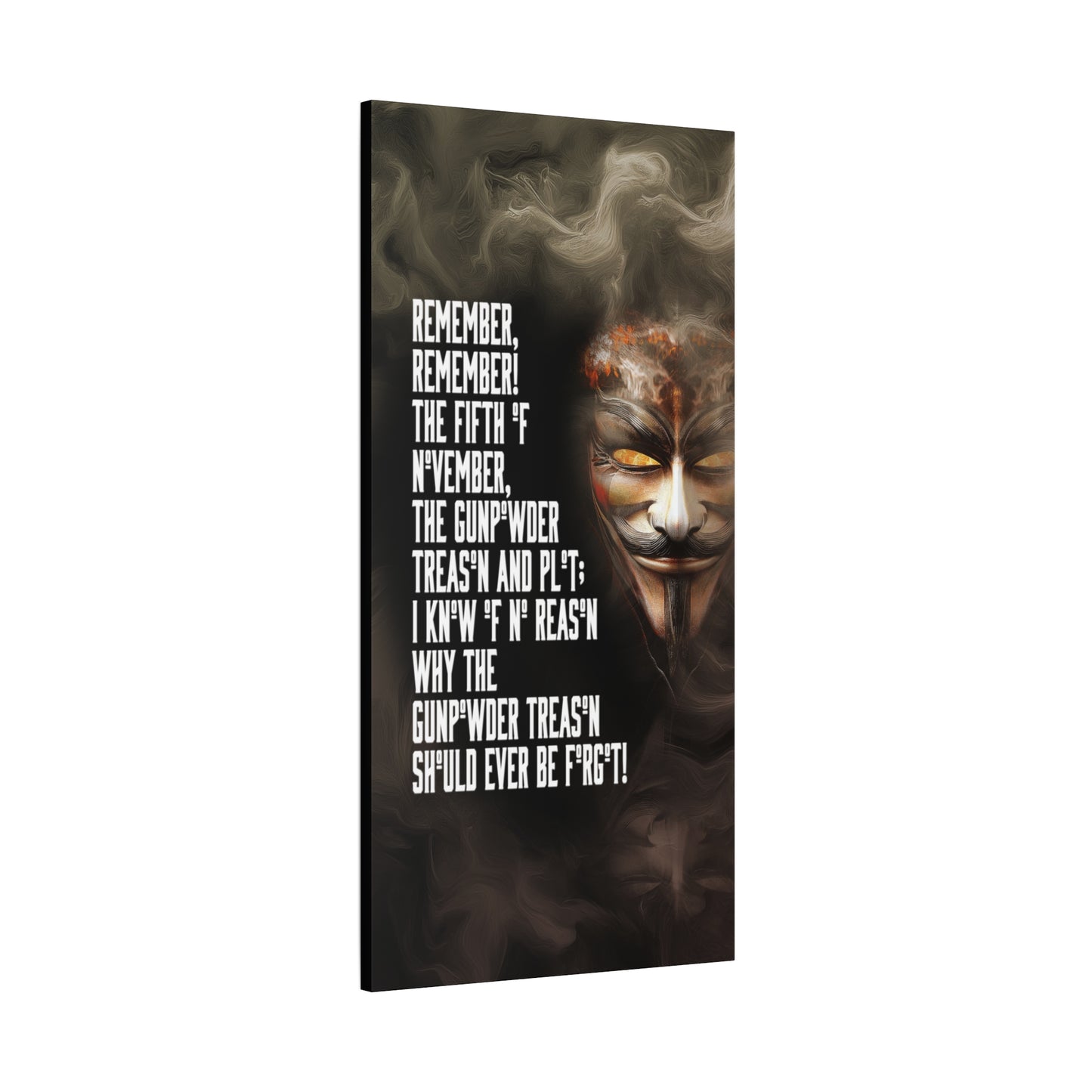 A Vertical Canvas Print of - Guy Fawkes Art, 5th of November Matte Stretched; Wall Decor, Rebel Vibe, Home Office Decor, Gift for History Buffs,