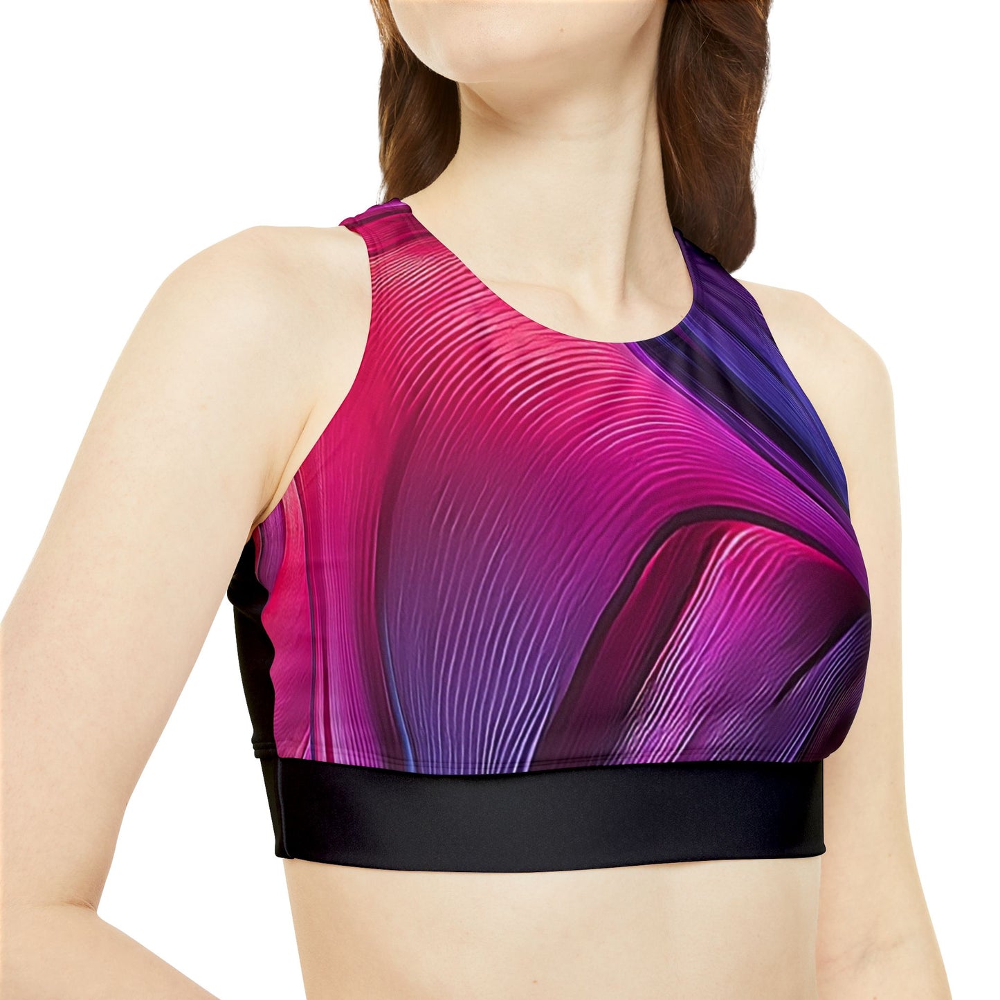 A Sporty Bikini Set - with a Vibrant Purple and Pink Design.