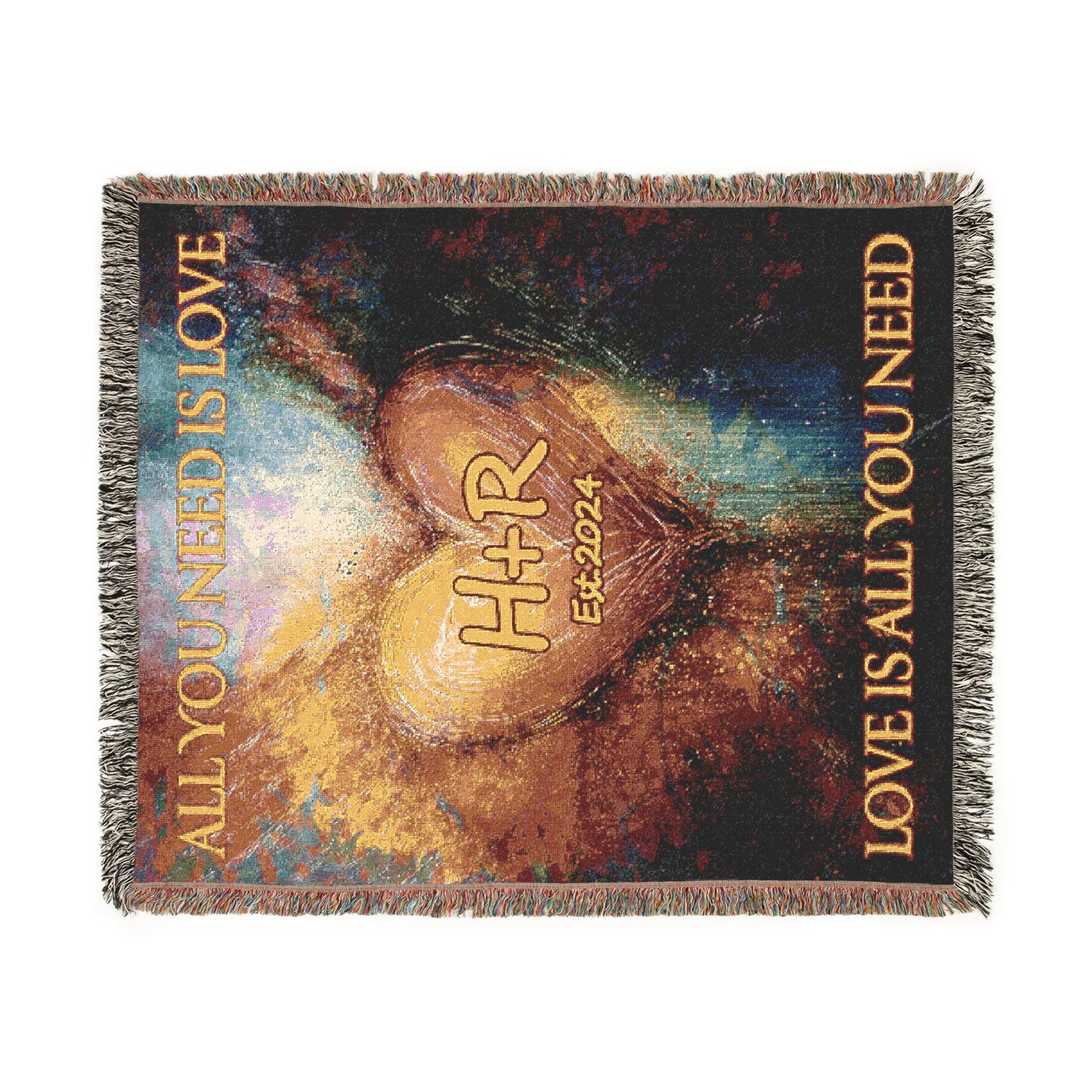 Personalized Valentines Woven Blanket, with the text All you need is love, Love is all you need. Love Blanket, Custom Valentines Gift.