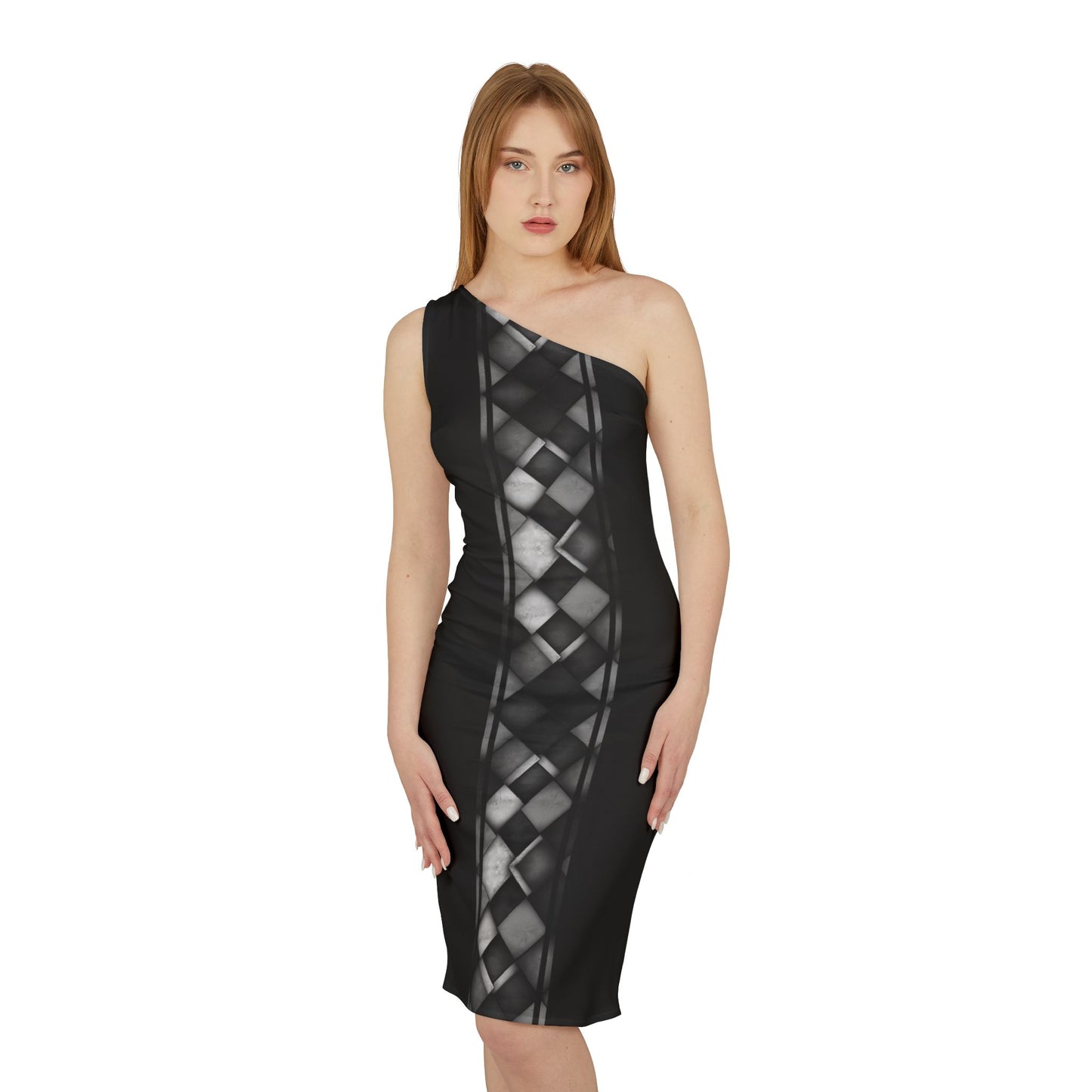 A Shoulder Dress - Black and White Square Design.