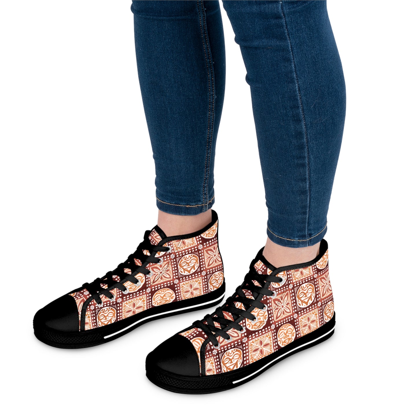 Stylish Women's Polynesian Design High-Top Sneakers.