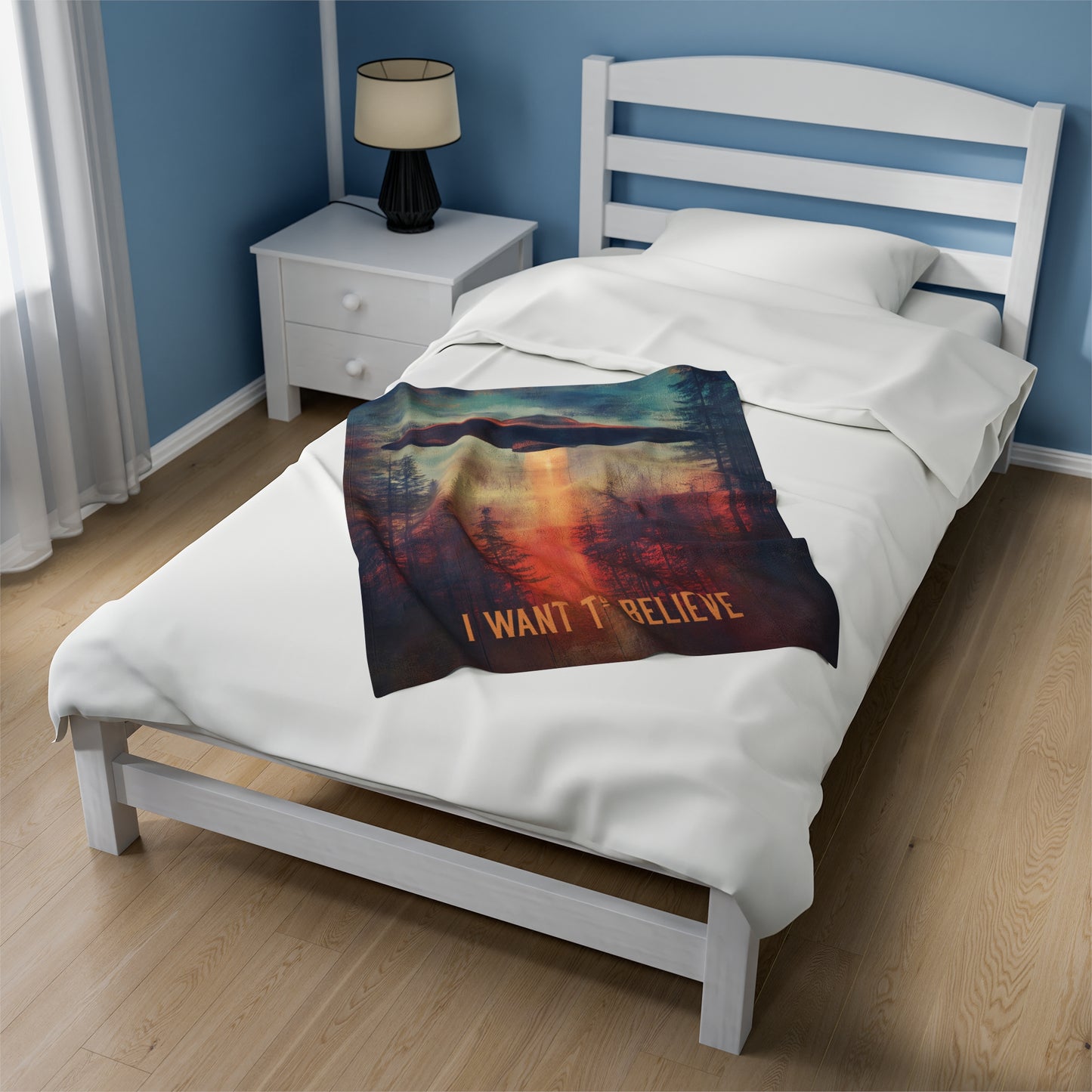 Sci Fi Aliens Velveteen Plush Blanket, UFO Extraterrestrial Space Fleece Throw, X-Files Inspired Home Decor, I Want to Believe Bedding, Area