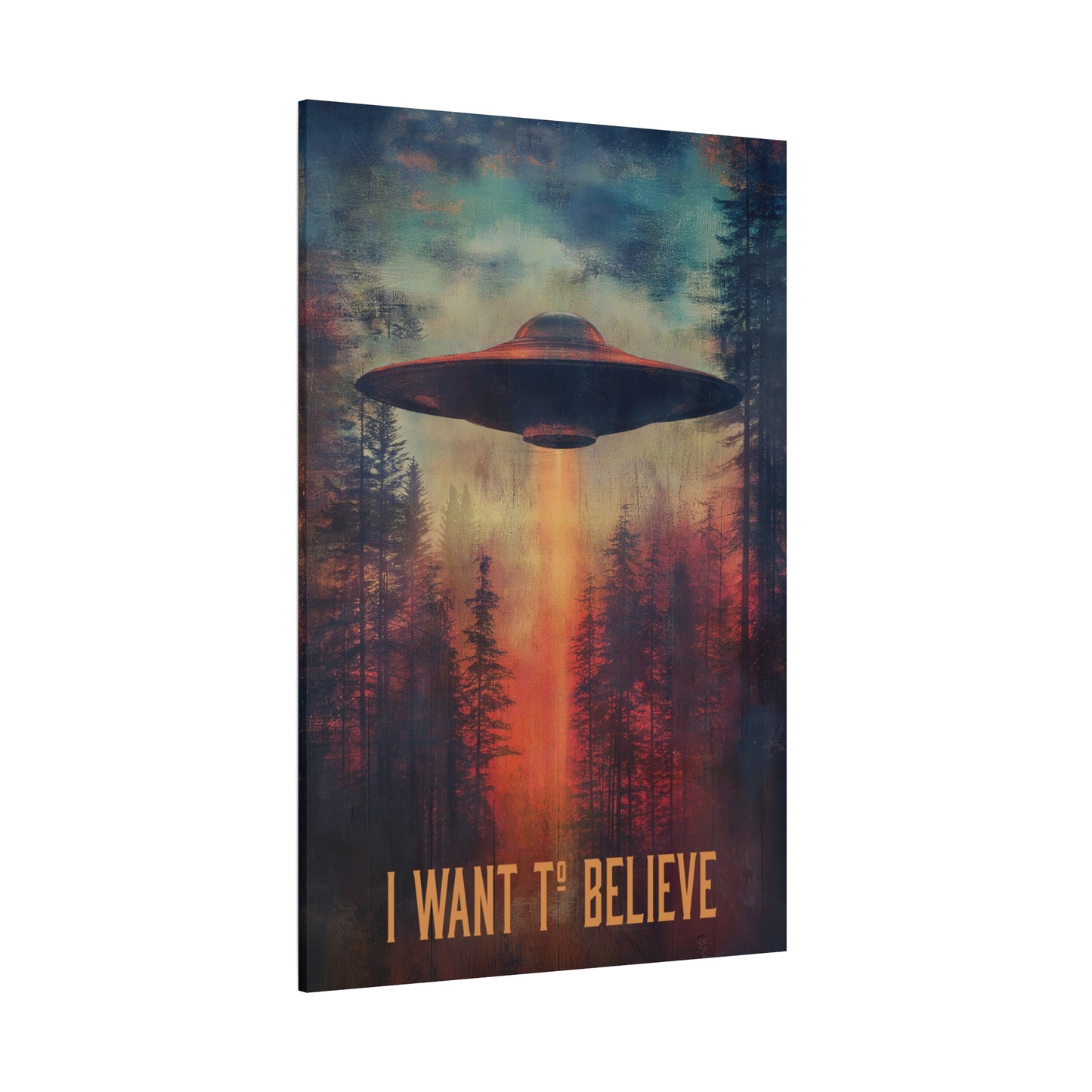 A vertical Canvas Wall Print of - "I Want to Believe" Aliens Sci-Fi Design Theme