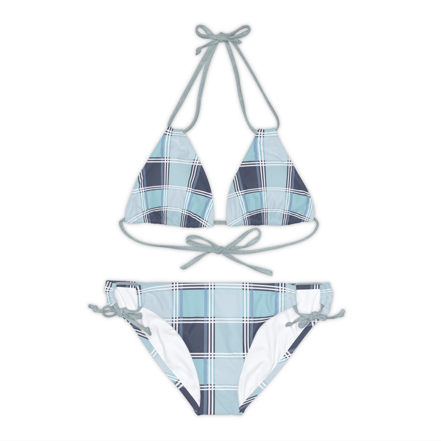A Women's Strappy Bikini Swimsuit - Plaid Strappy Bikini Set.