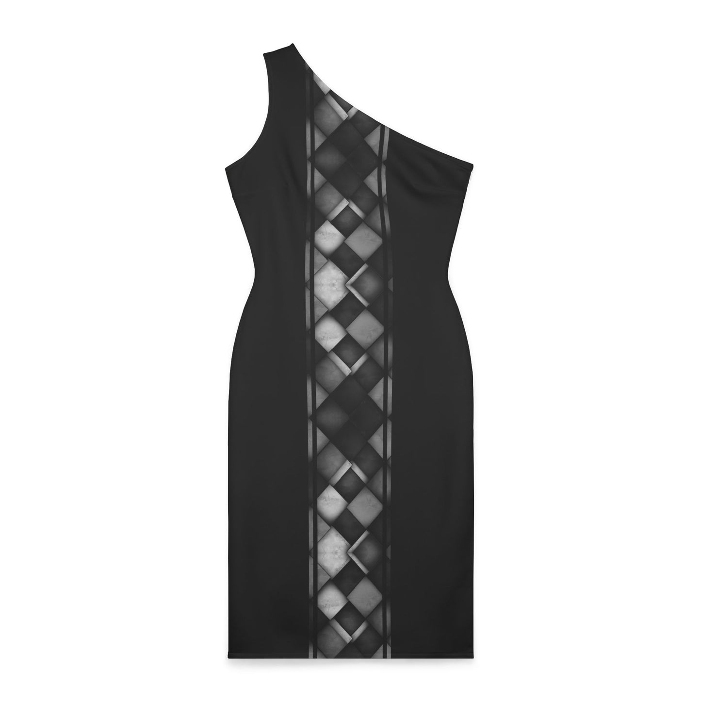 A Shoulder Dress - Black and White Square Design.