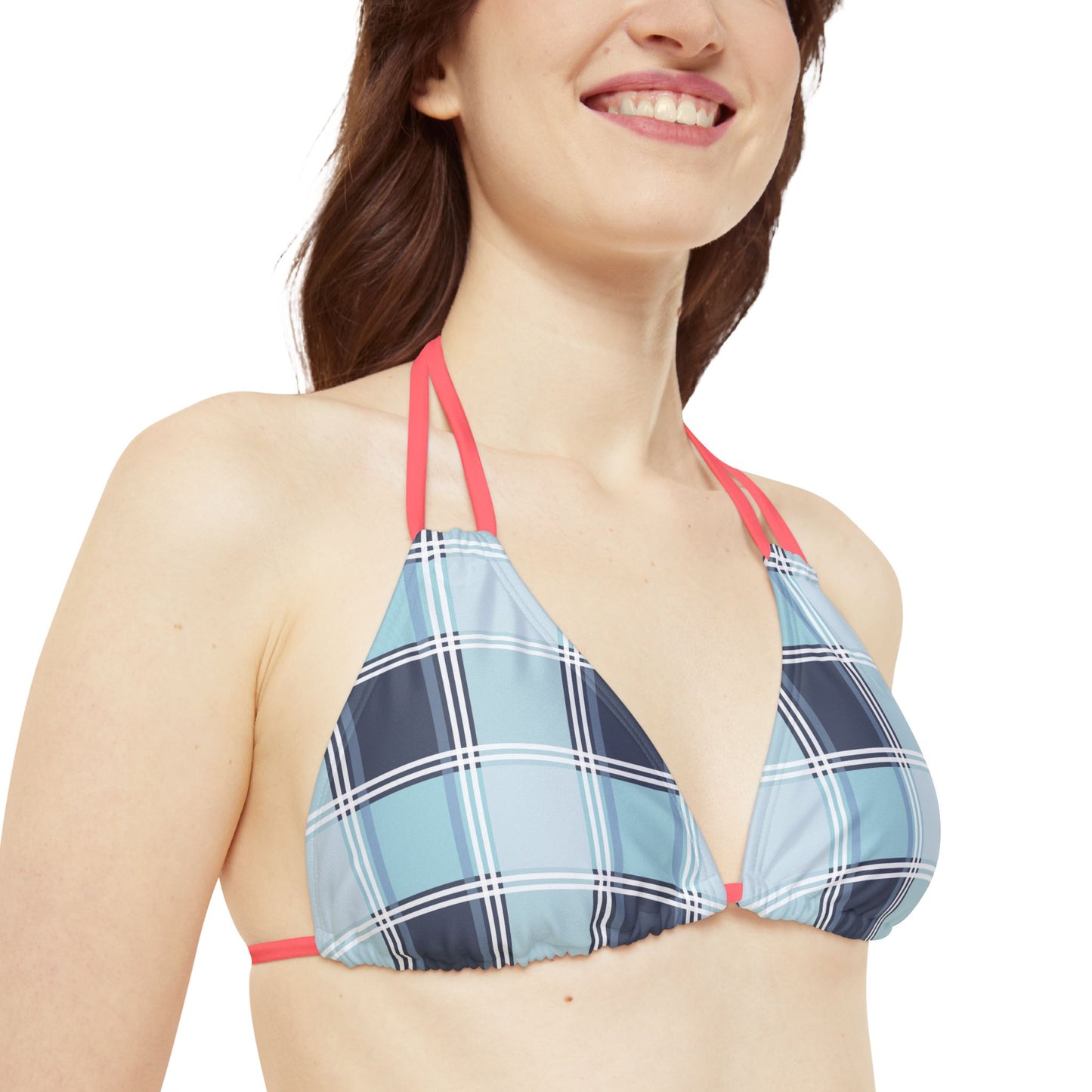 A Women's Strappy Bikini Swimsuit - Plaid Strappy Bikini Set.