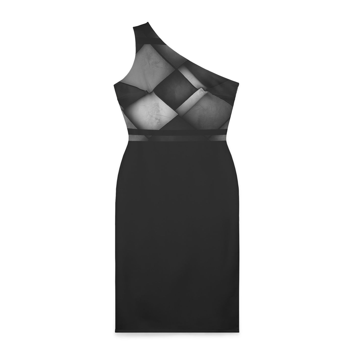 A Shoulder Dress - Black and White Square Design.