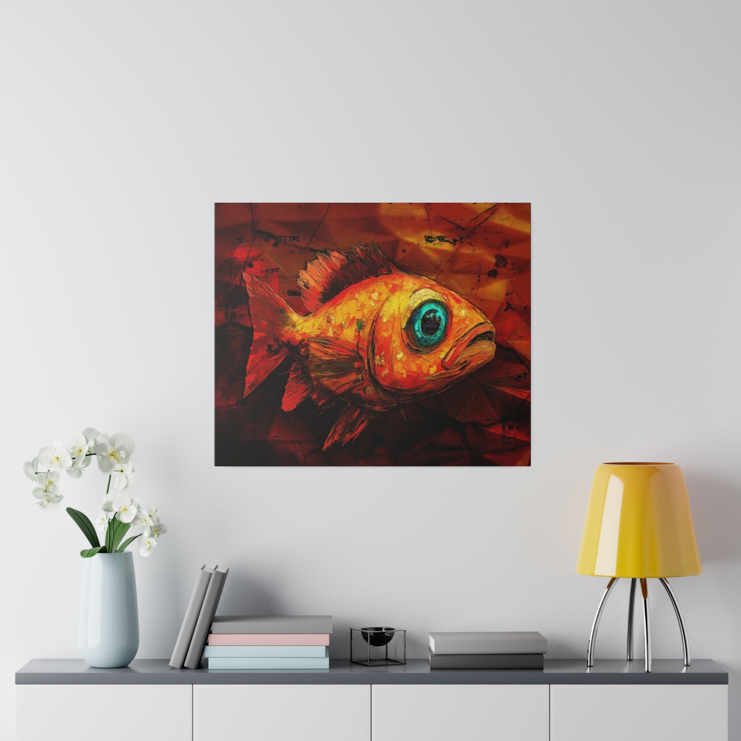 A Horizontal Canvas Print of - An Abstract Fish Painting.