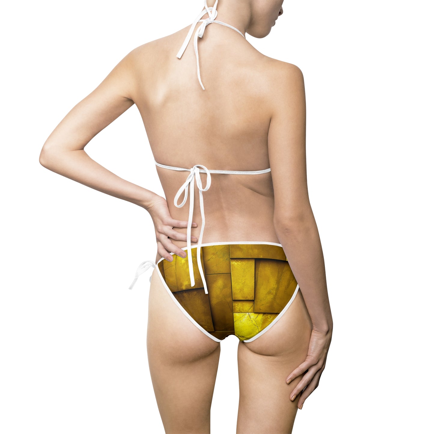 A Women's Bikini Swimsuit - Gold Blocks Design.