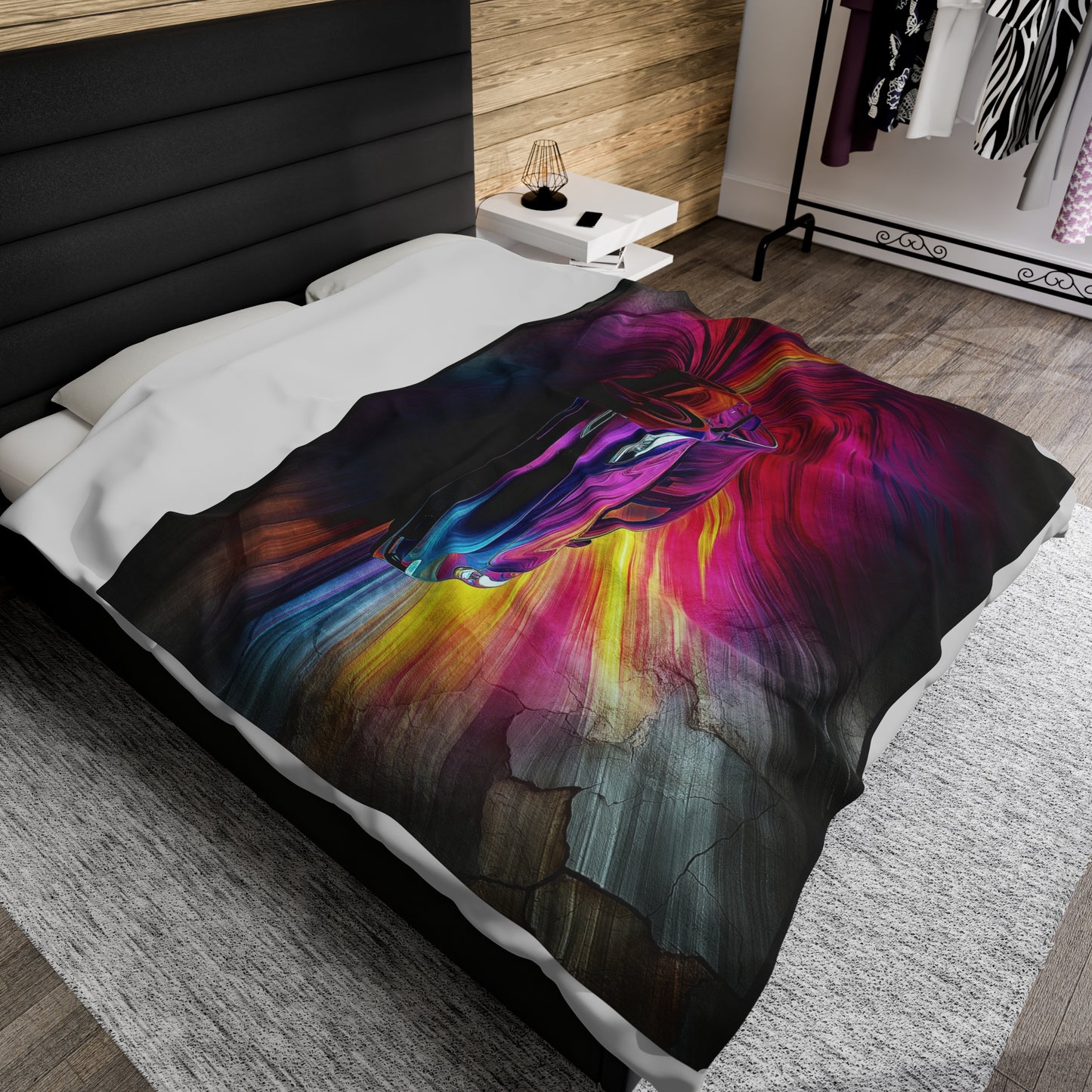 Speeding Car Velveteen Plush Blanket - Cozy Throw, Soft Blanket, Bedding Decor, Gift for Car Enthusiast, Home Decor Accent