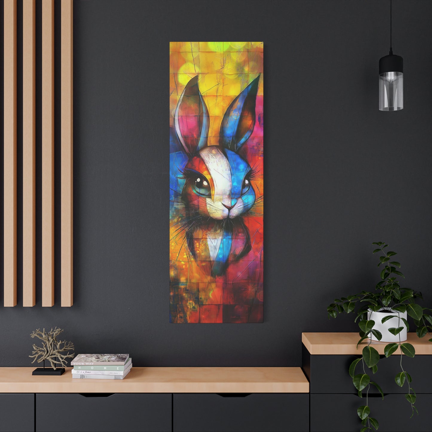 A Vertical Canvas Print of - An Abstract Bunny Painting. Wall Art Canvas Design, Home Decor.
