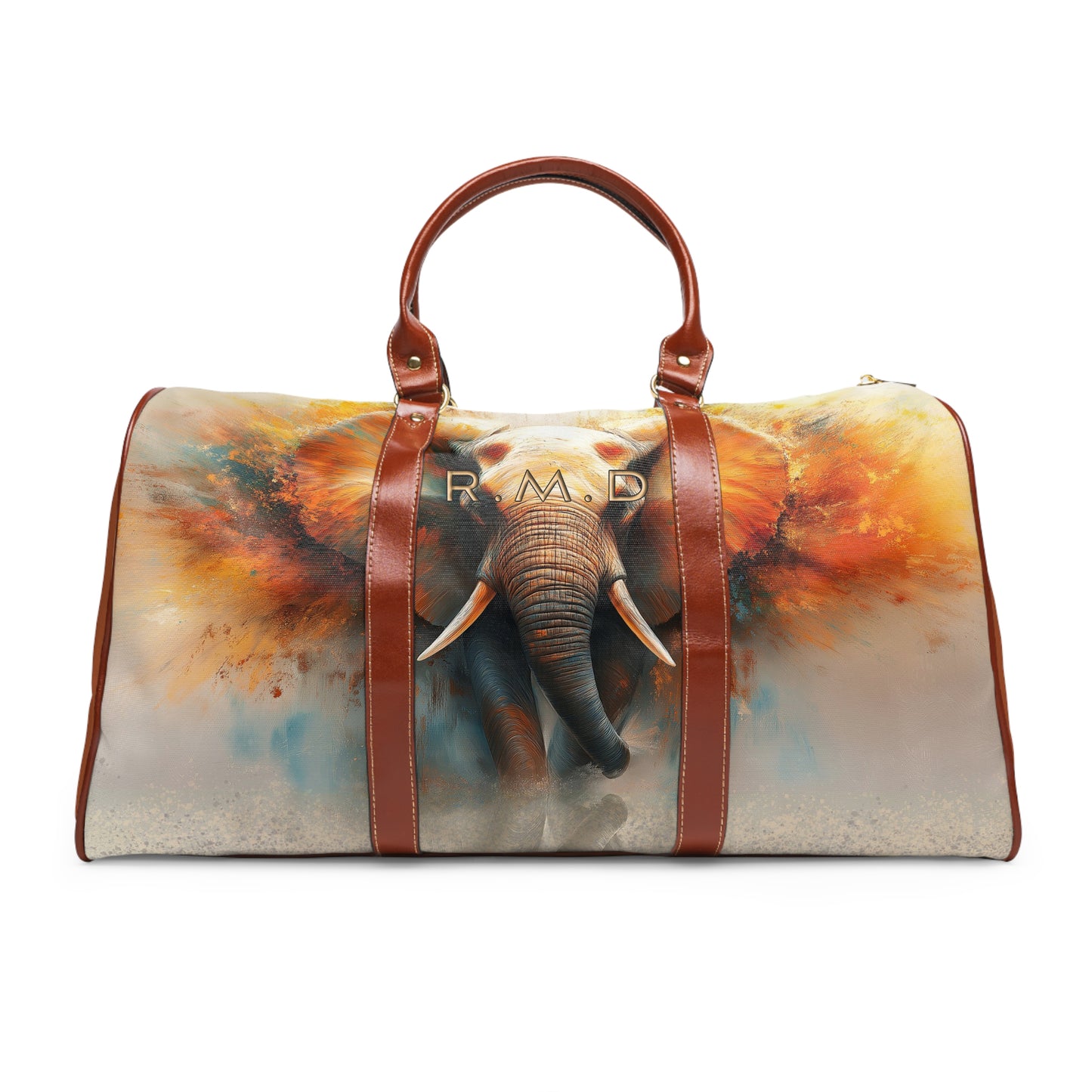 A Custom Plaid Waterproof Travel Bag - Elephant Design.