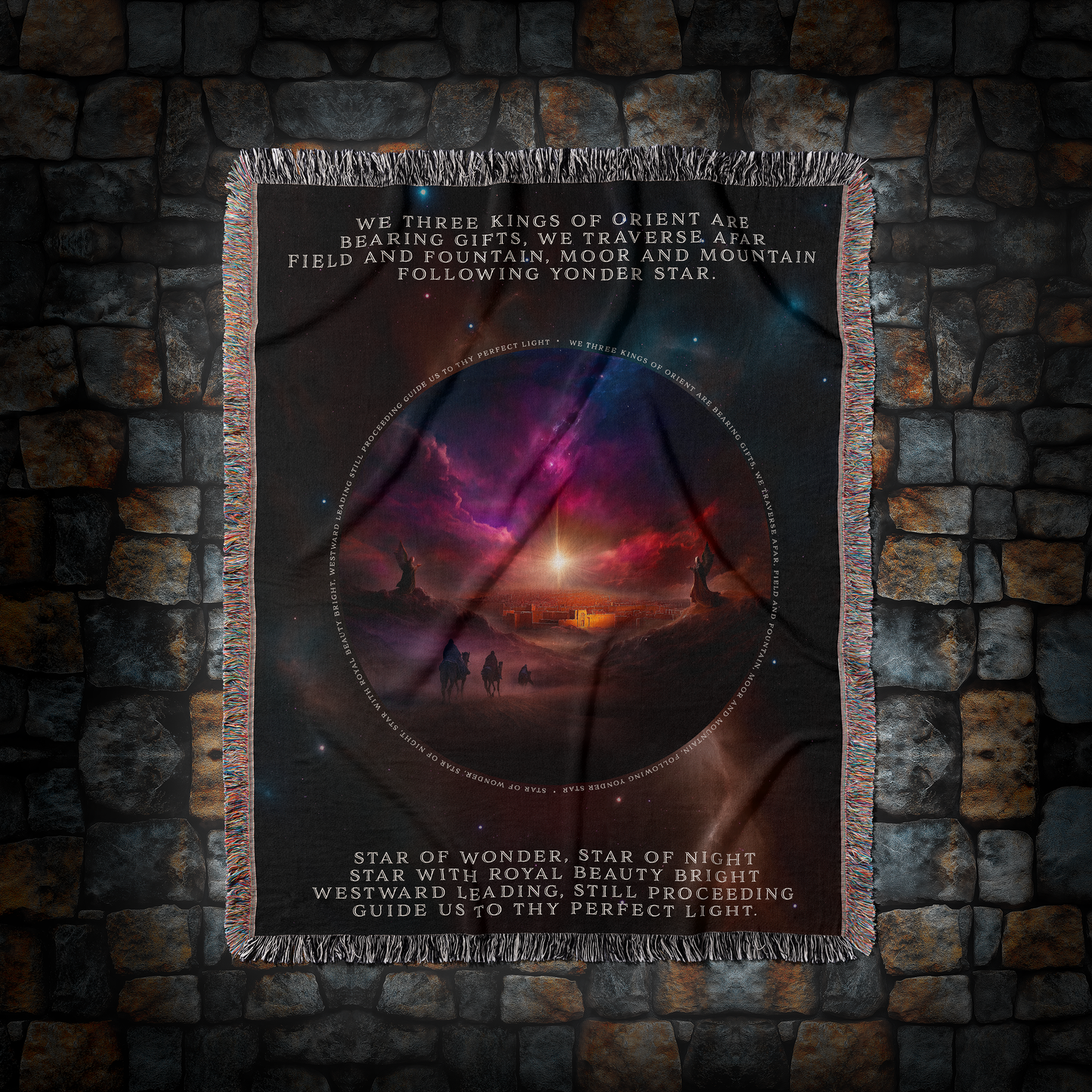 We Three Kings Christmas Woven Blanket, Star of Wonder Holiday Home Decor, Cozy Throw Blanket, Winter Decor, Soft Sofa Cover