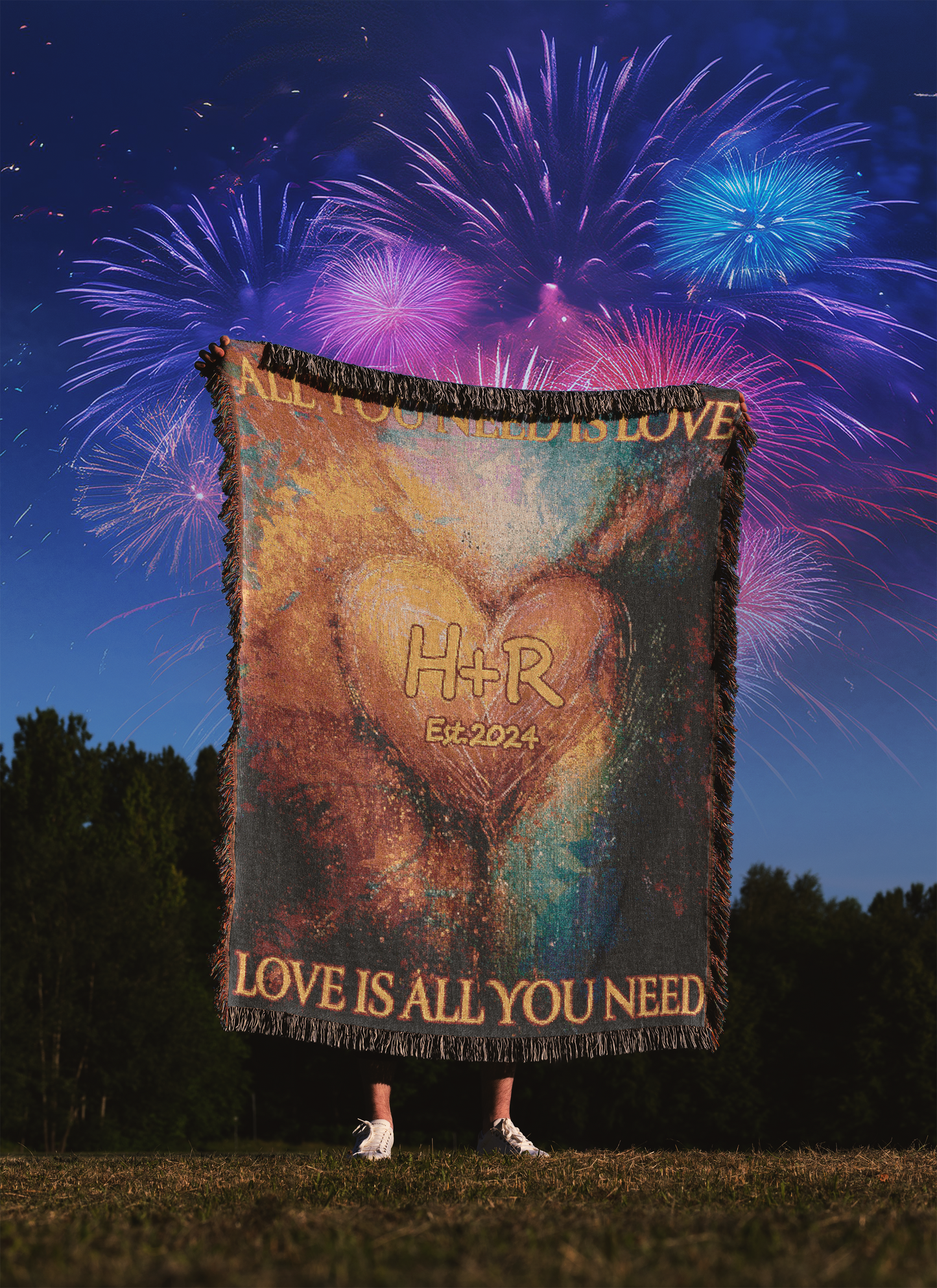 Personalized Valentines Woven Blanket, with the text All you need is love, Love is all you need. Love Blanket, Custom Valentines Gift.