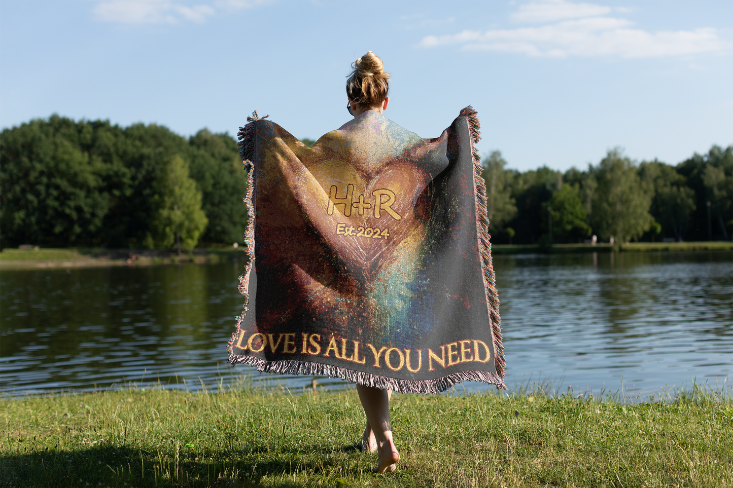 Personalized Valentines Woven Blanket, with the text All you need is love, Love is all you need. Love Blanket, Custom Valentines Gift.