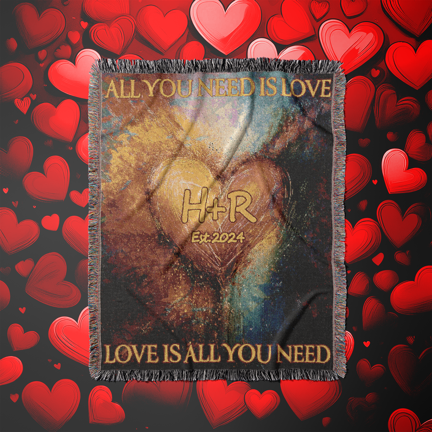 Personalized Valentines Woven Blanket, with the text All you need is love, Love is all you need. Love Blanket, Custom Valentines Gift.