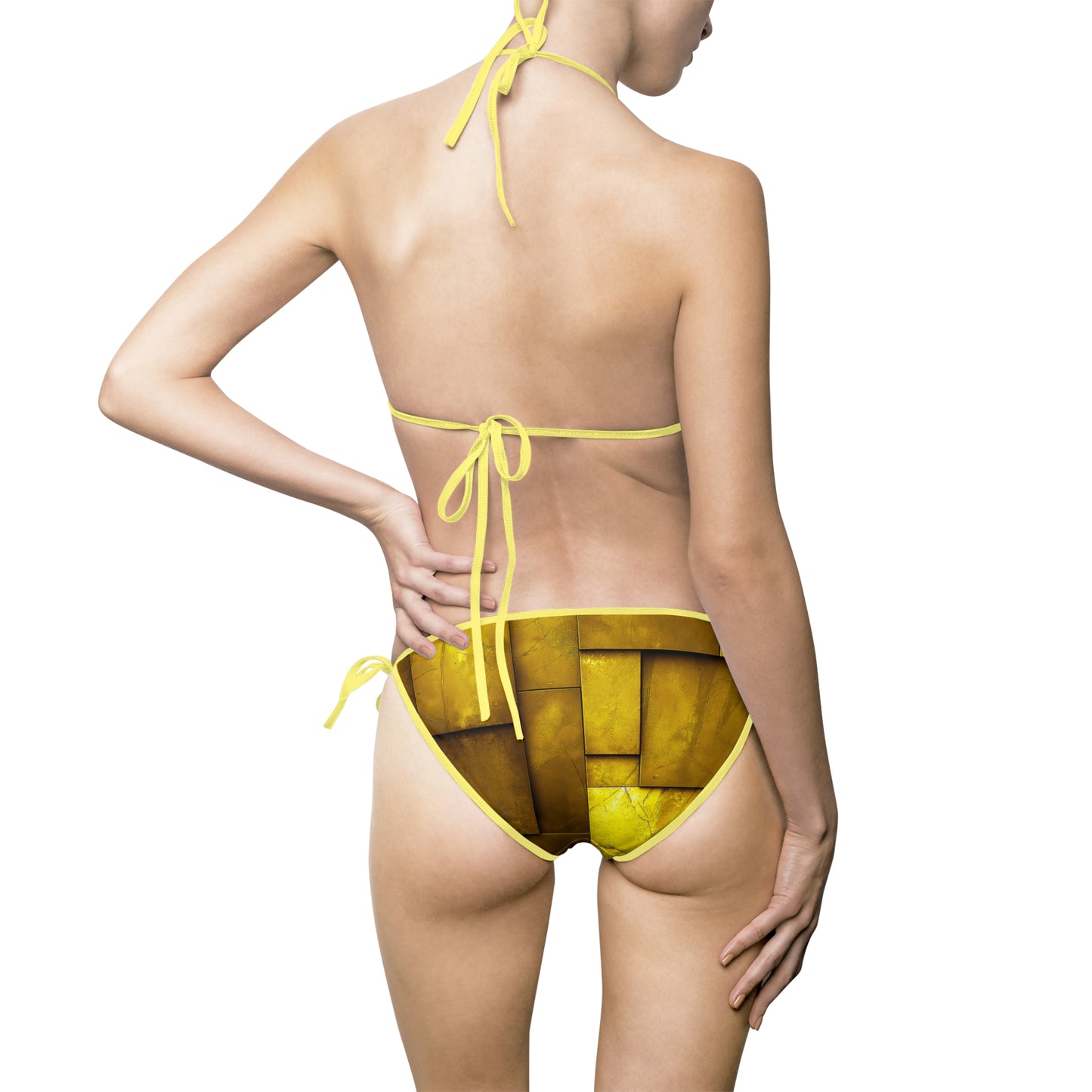 A Women's Bikini Swimsuit - Gold Blocks Design.