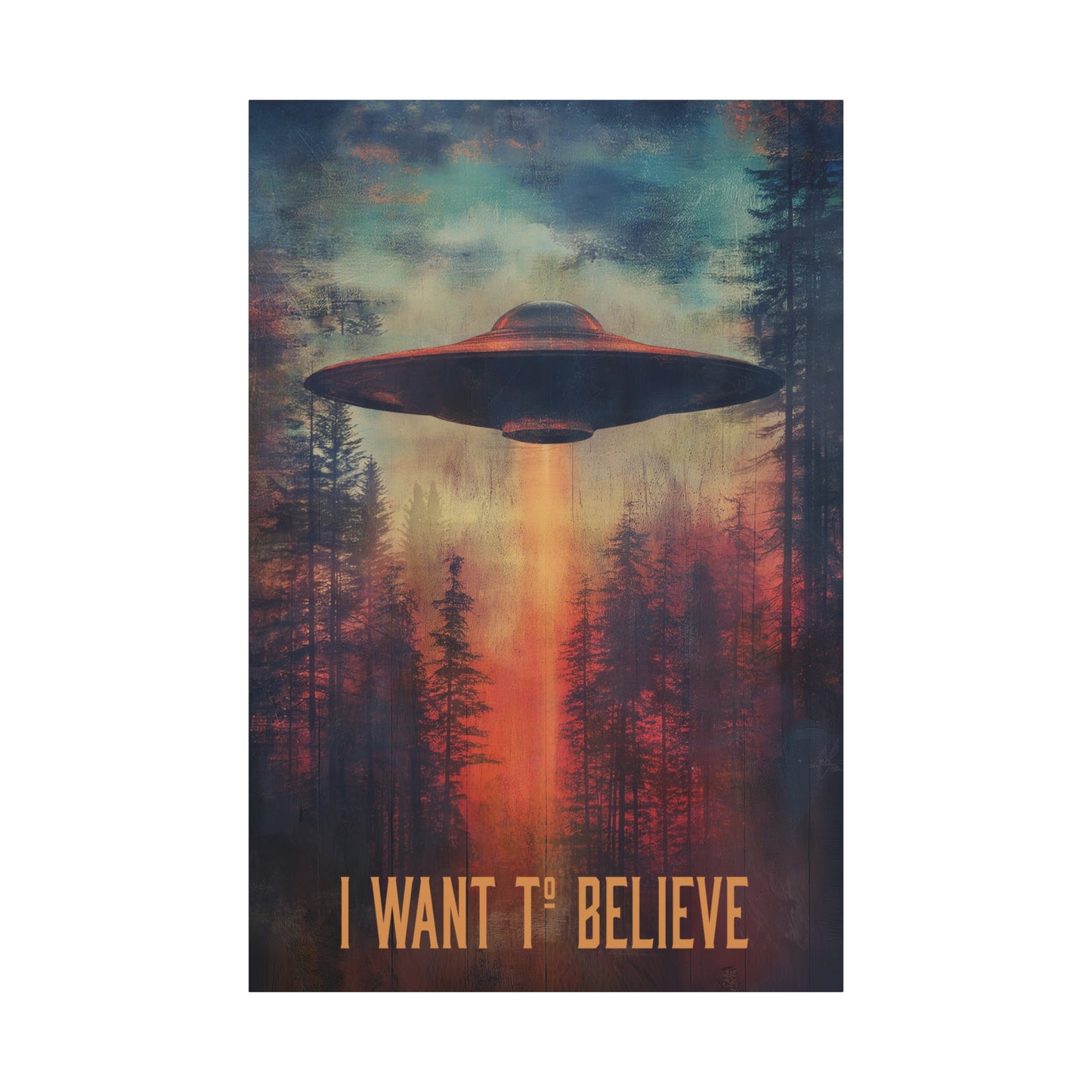 A vertical Canvas Wall Print of - "I Want to Believe" Aliens Sci-Fi Design Theme