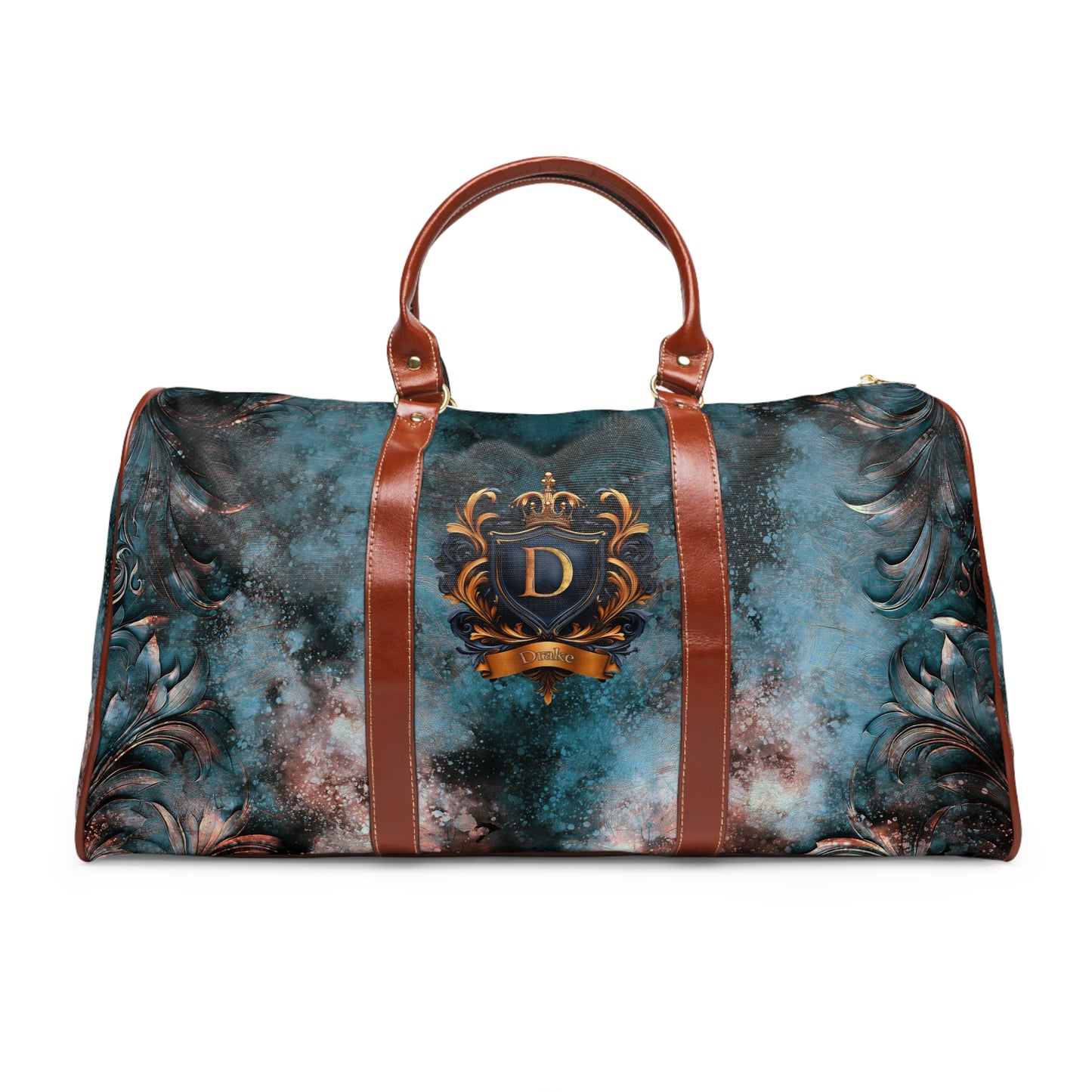 A Custom Plaid Waterproof Travel Bag - Family Crest Design.