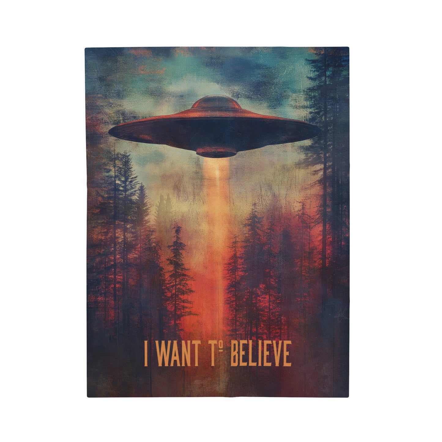 Sci Fi Aliens Velveteen Plush Blanket, UFO Extraterrestrial Space Fleece Throw, X-Files Inspired Home Decor, I Want to Believe Bedding, Area