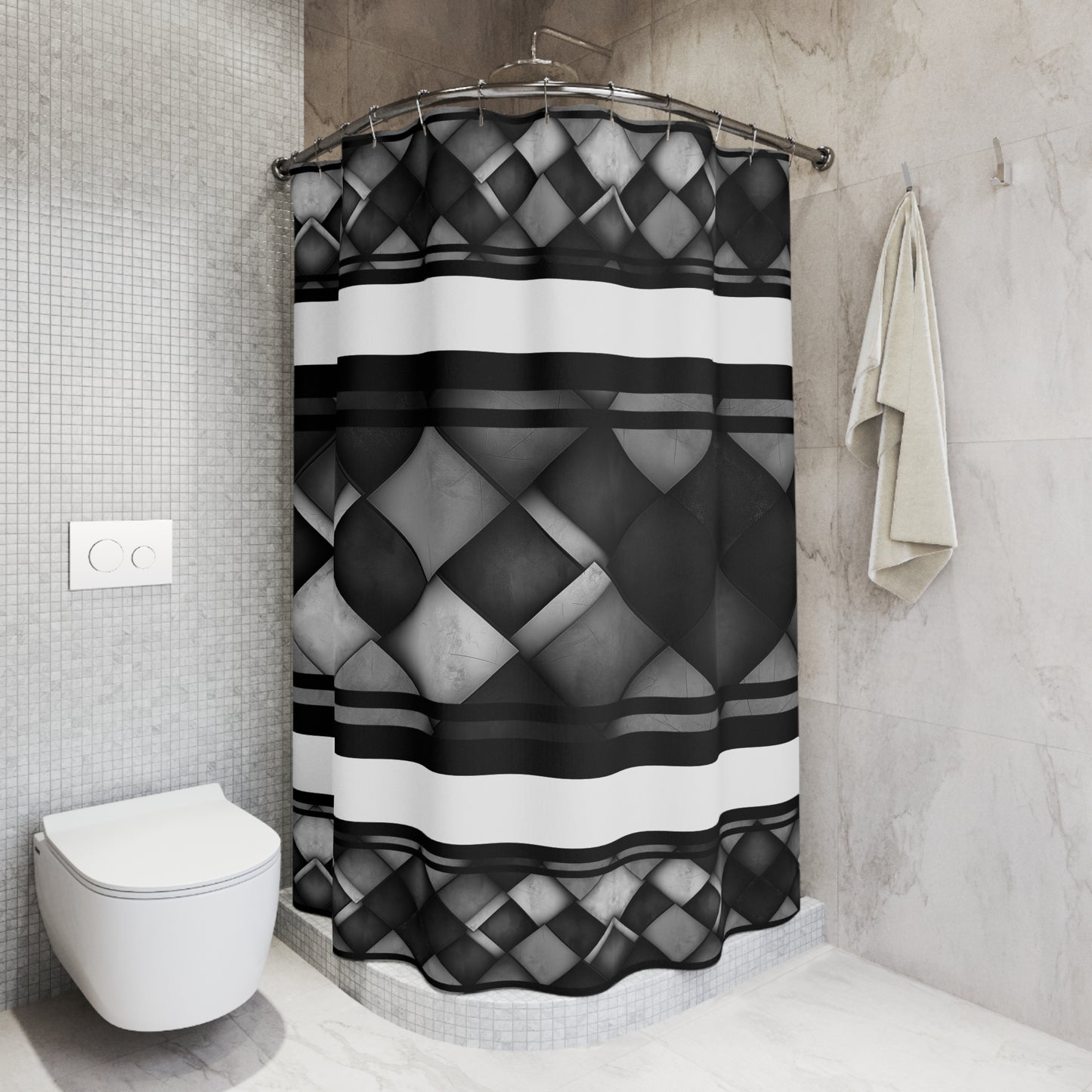 Shower Curtains, Monochrome Bathroom Decor.