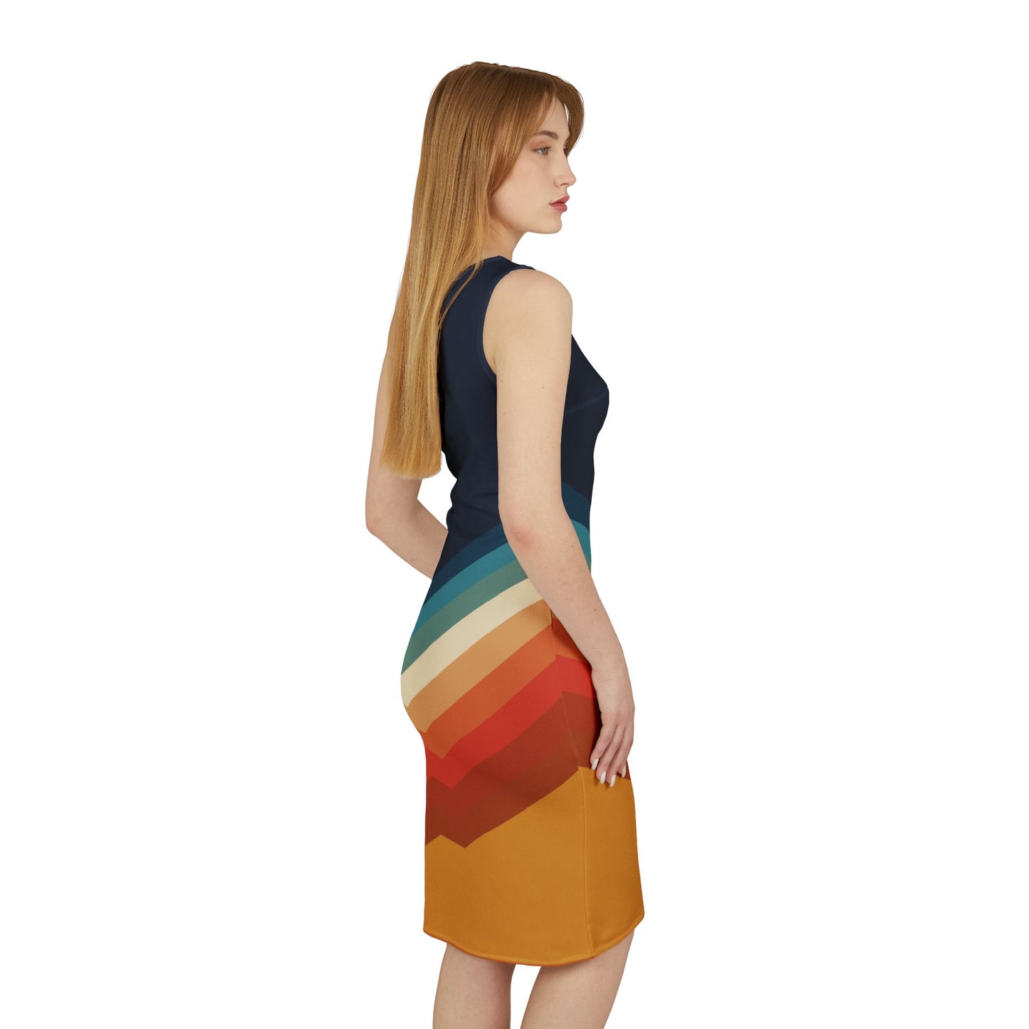 A Shoulder Dress - Navy Blue / Rainbow Dress.