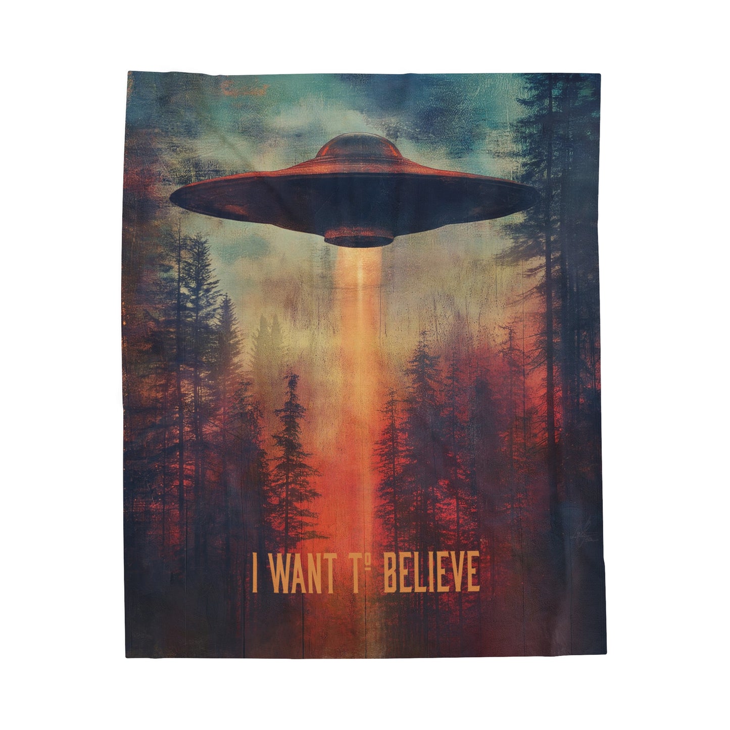 Sci Fi Aliens Velveteen Plush Blanket, UFO Extraterrestrial Space Fleece Throw, X-Files Inspired Home Decor, I Want to Believe Bedding, Area
