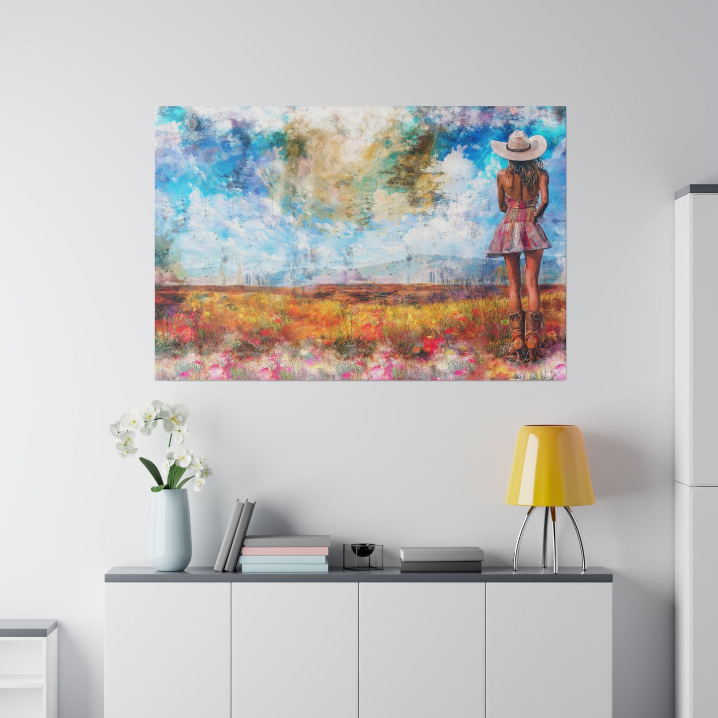 A Horizontal Canvas Art Print of - A Country Girl out in Nature.