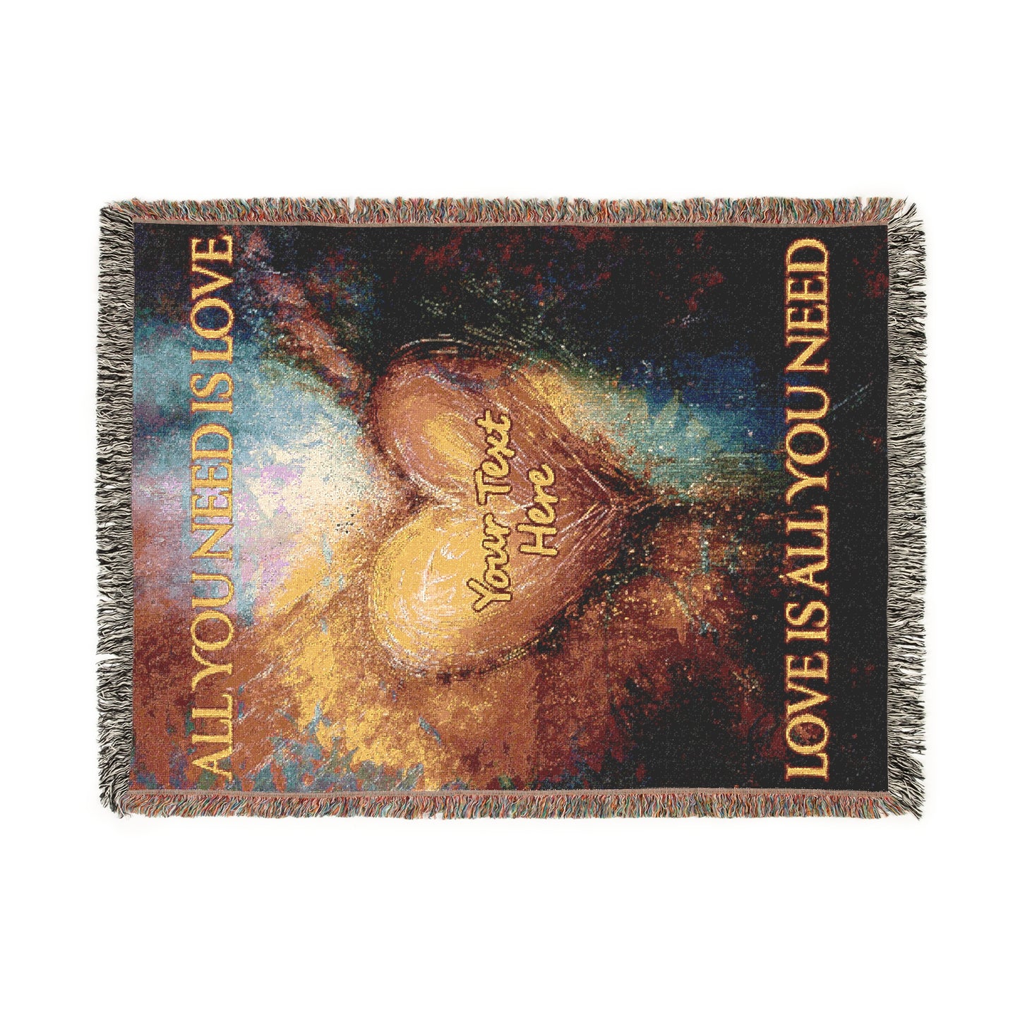 Personalized Valentines Woven Blanket, with the text All you need is love, Love is all you need. Love Blanket, Custom Valentines Gift.