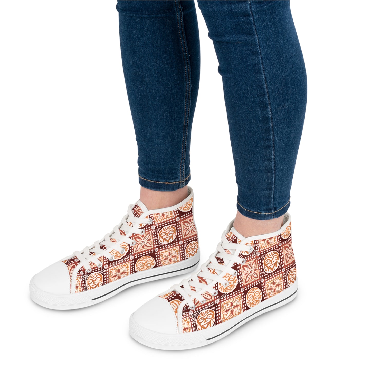 Stylish Women's Polynesian Design High-Top Sneakers.