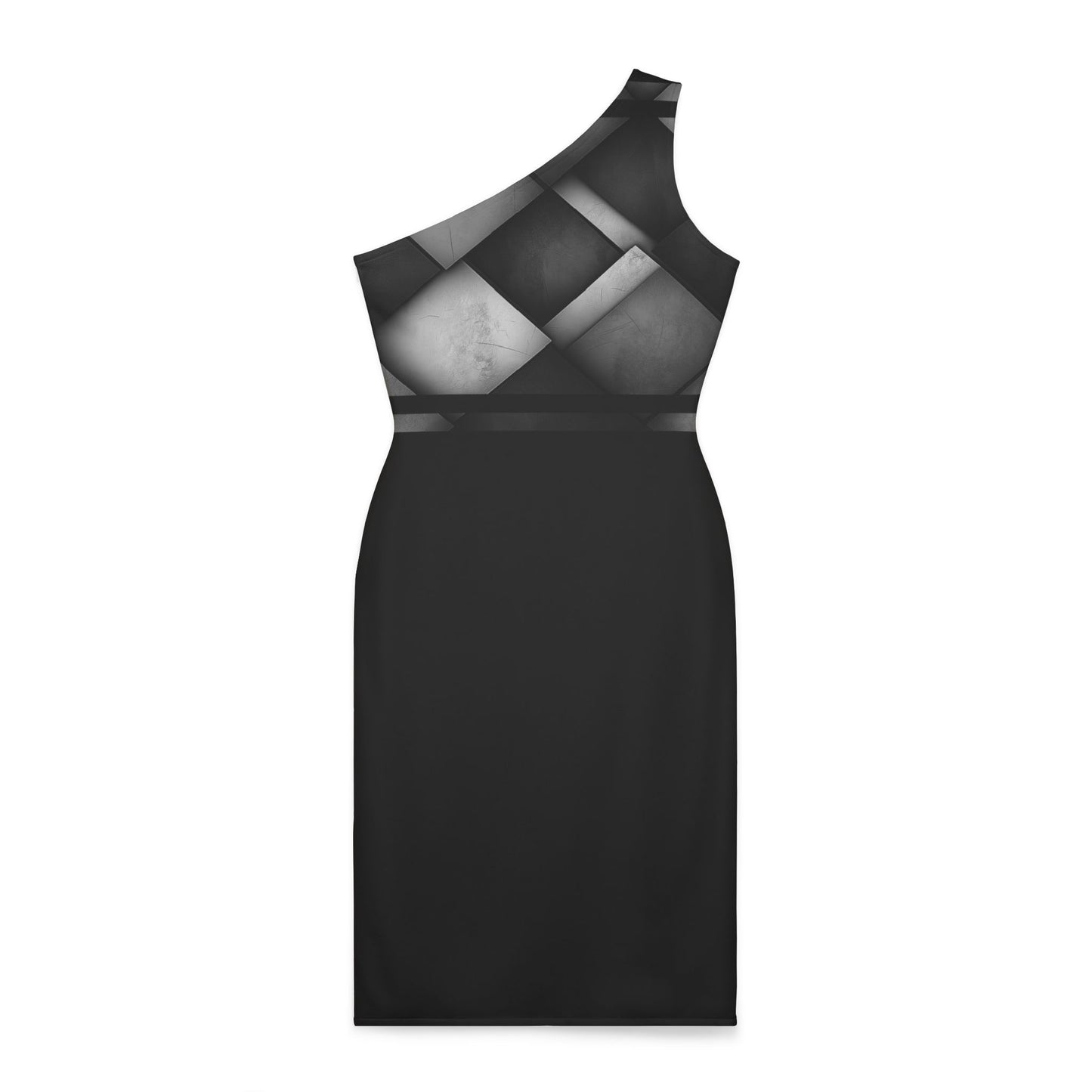 A Shoulder Dress - Black and White Square Design.