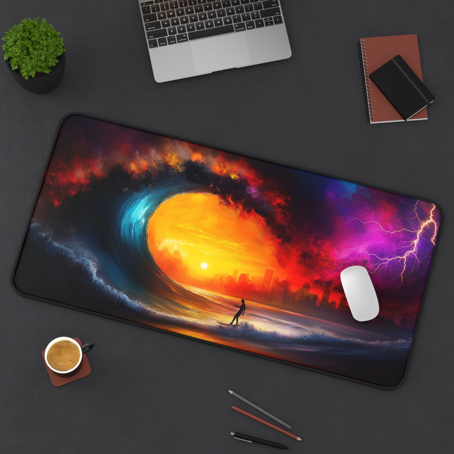 Surfing in a Storm Desk Mat, Office Desk Decor, Mouse Pad Table Protector, Desk Pad for Home Office, Gift for Surf Enthusiast