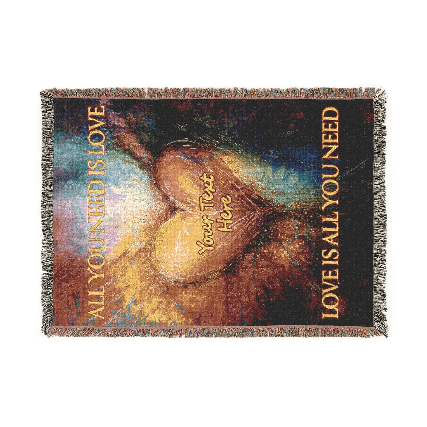 Personalized Valentines Woven Blanket, with the text All you need is love, Love is all you need. Love Blanket, Custom Valentines Gift.