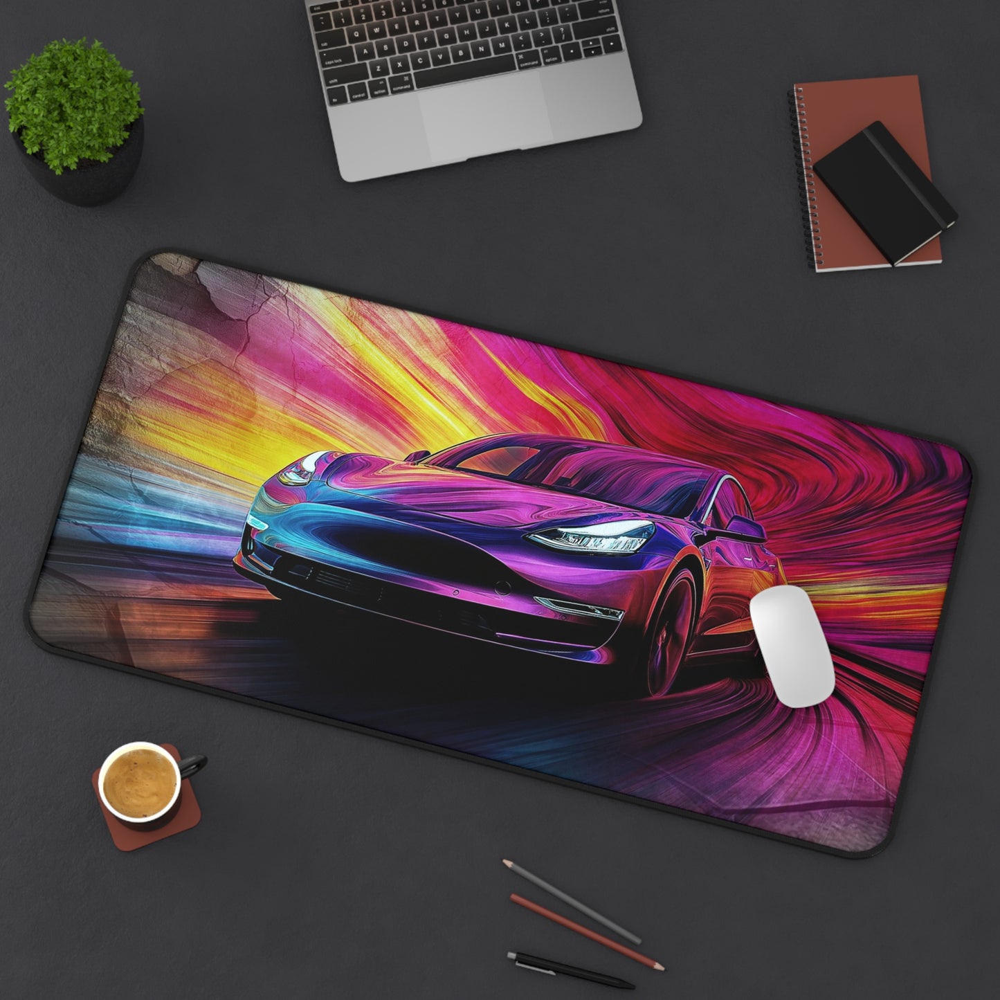 Speeding Car Desk Mat, Office Desk Decor, Mouse Pad Table Protector, Desk Pad for Home Office, Gift for Car Enthusiasts.